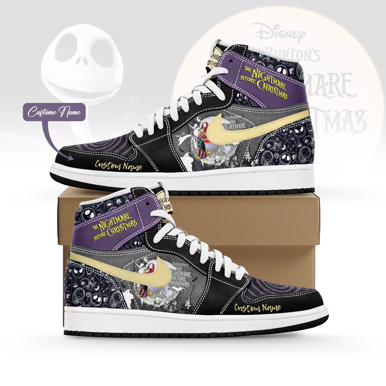 Ideafootwear The Nightmare Before Christmas x Halloween AJ1 High Sneakers Shoes For Men And Women