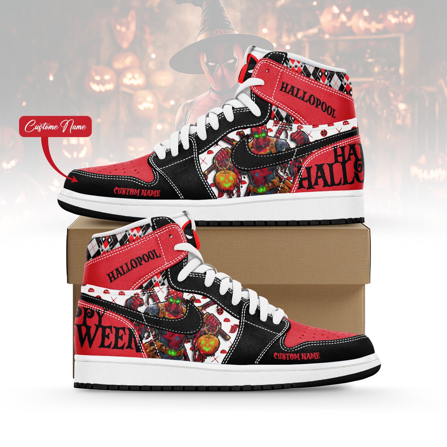 Ideafootwear Deadpool x Halloween AJ1 High Sneakers Shoes For Men And Women