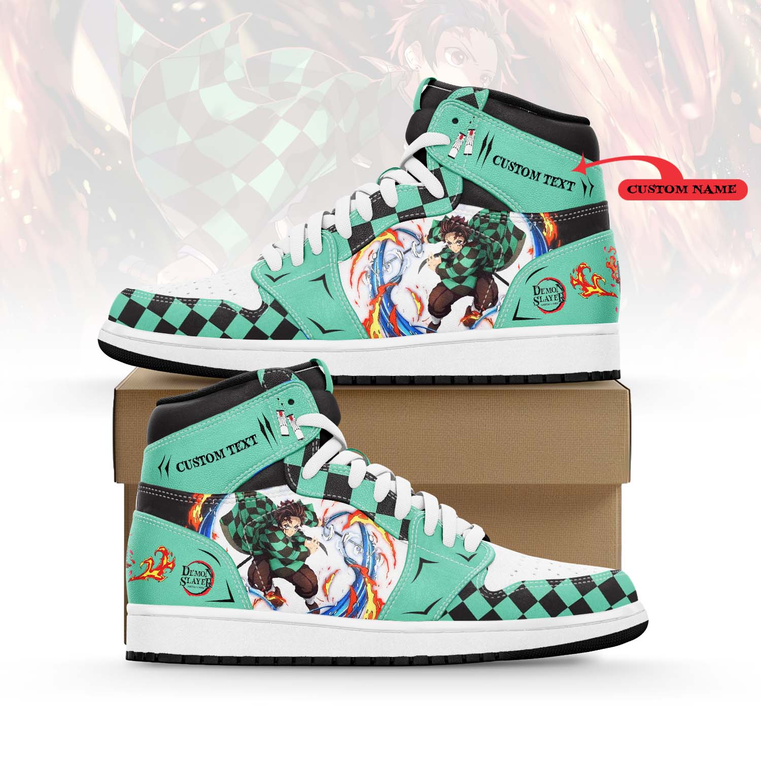 Ideafootwear Kimetsu No Yaiba x Kamado Tanjiro AJ1 High Sneakers Shoes For Men And Women 1