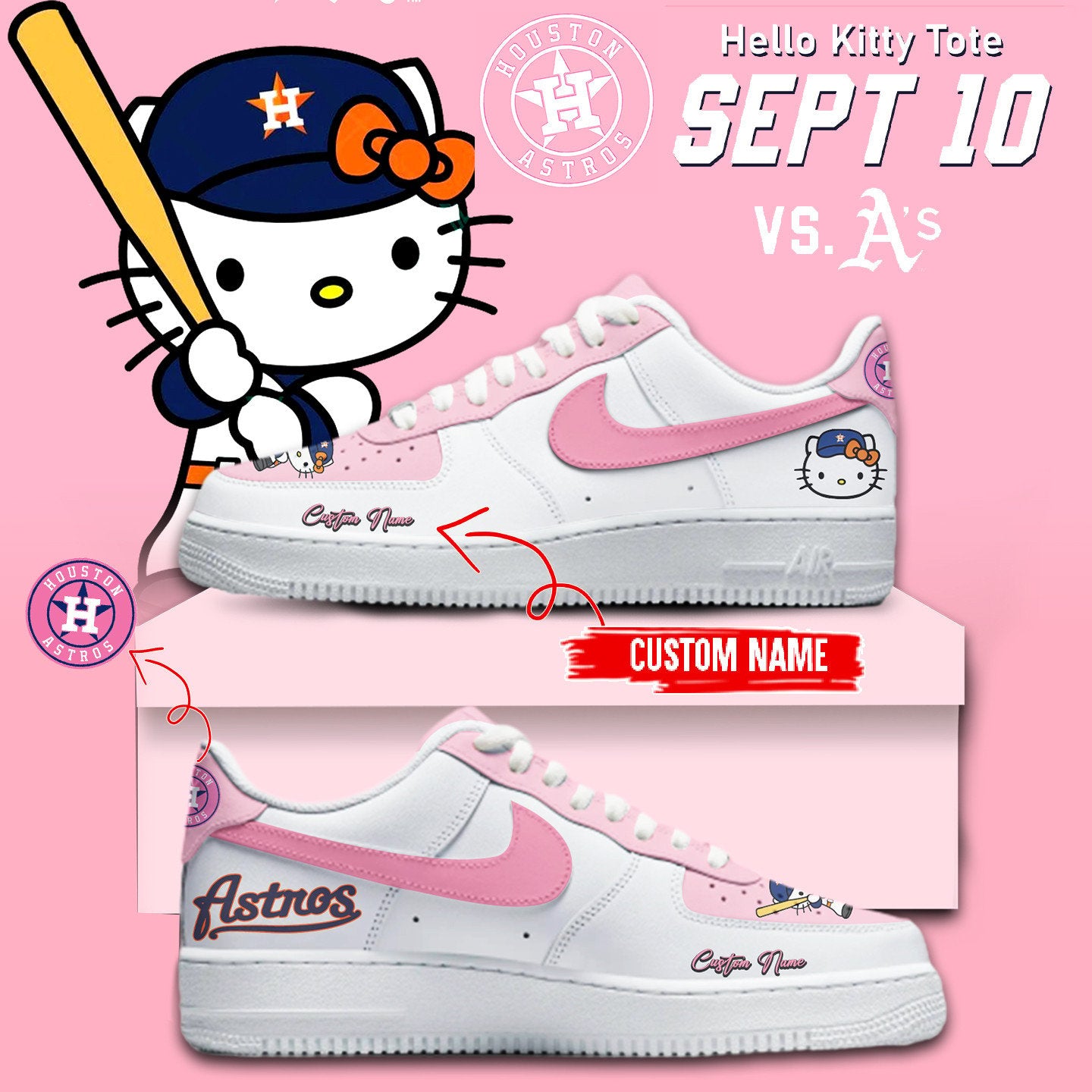 Ideafootwear Astros x Hello Kitty Air Low-Top Sneakers Shoes For Men And Women 2
