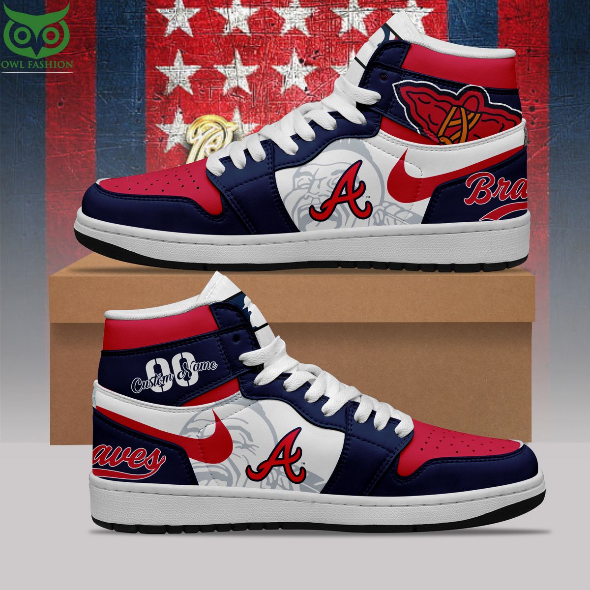 Ideafootwear Atlanta Braves AJ1 High Sneakers Shoes For Men And Women 9
