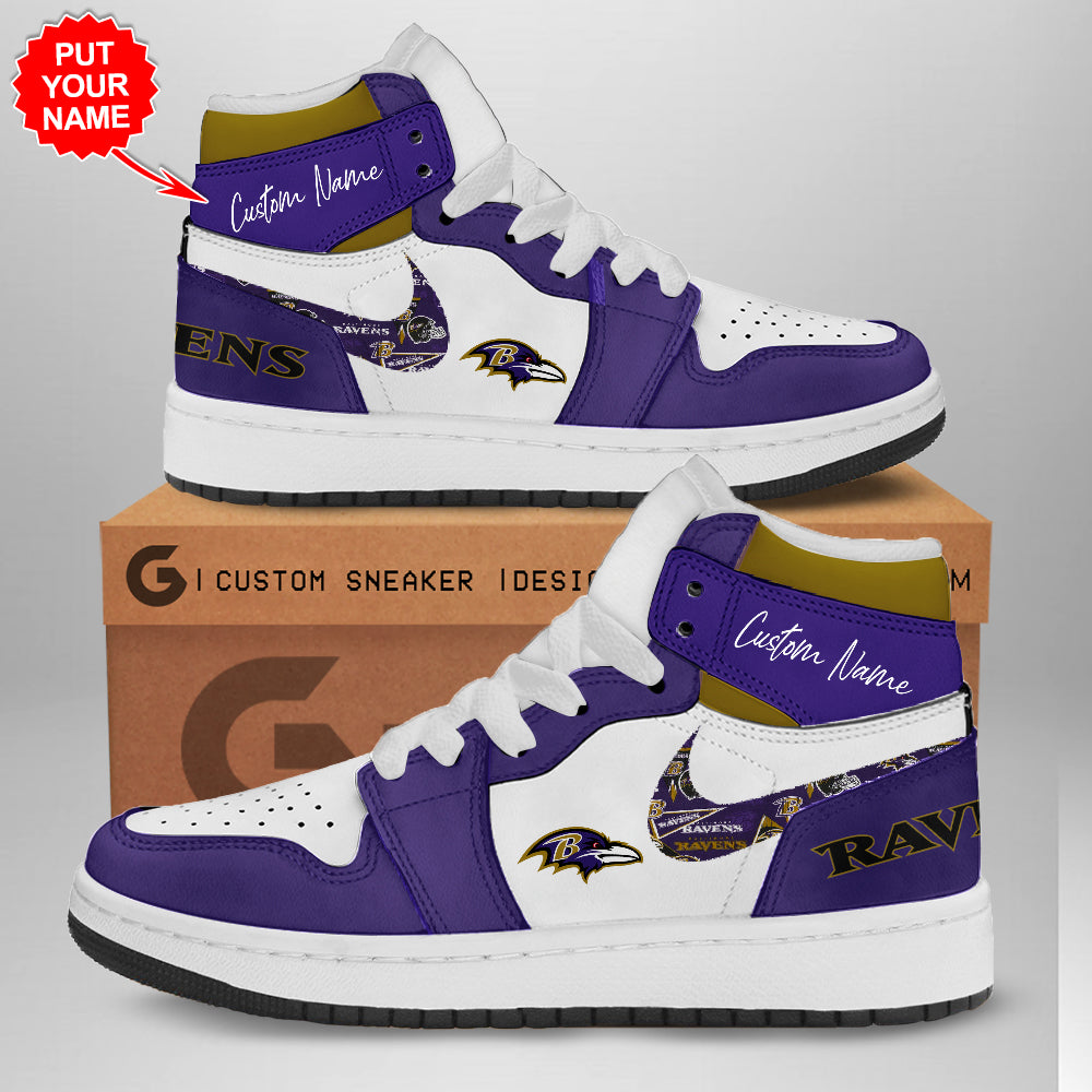 Ideafootwear Baltimore Ravens AJ1 High Sneakers Shoes For Men And Women 4