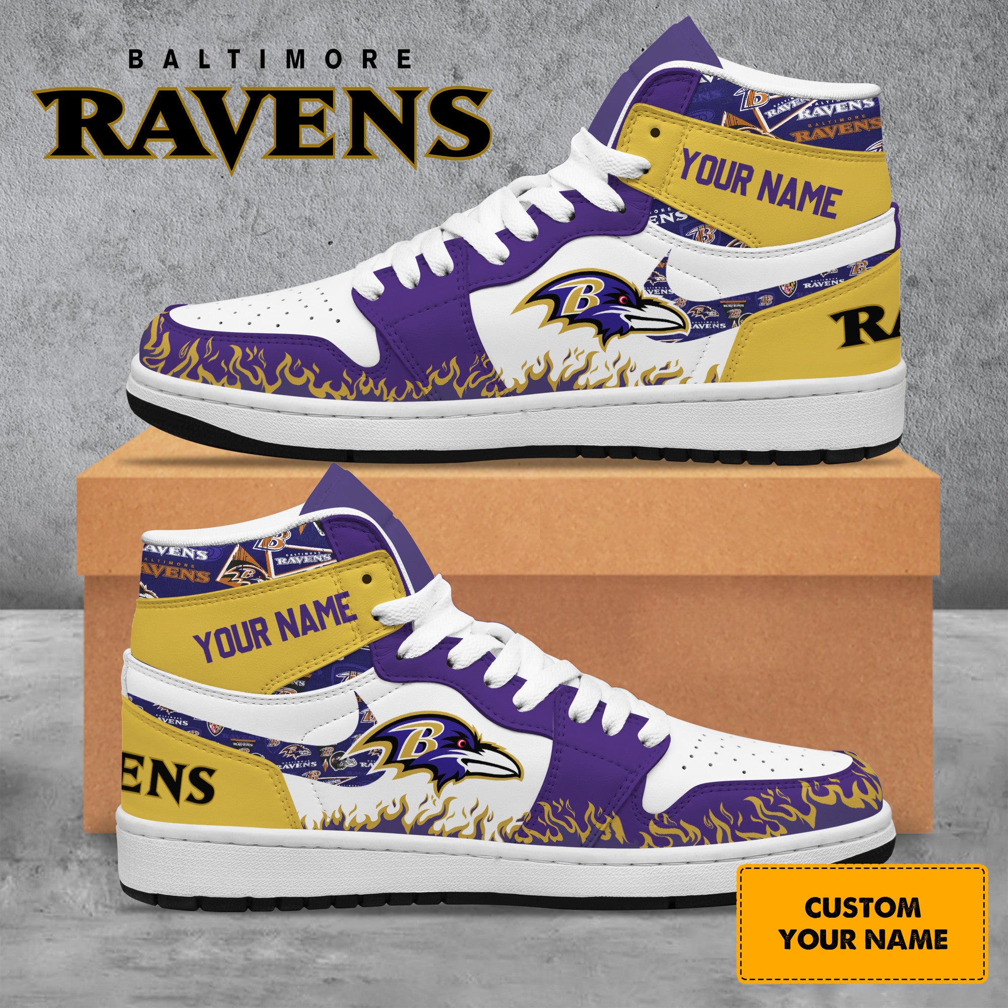 Ideafootwear Baltimore Ravens AJ1 High Sneakers Shoes For Men And Women 16