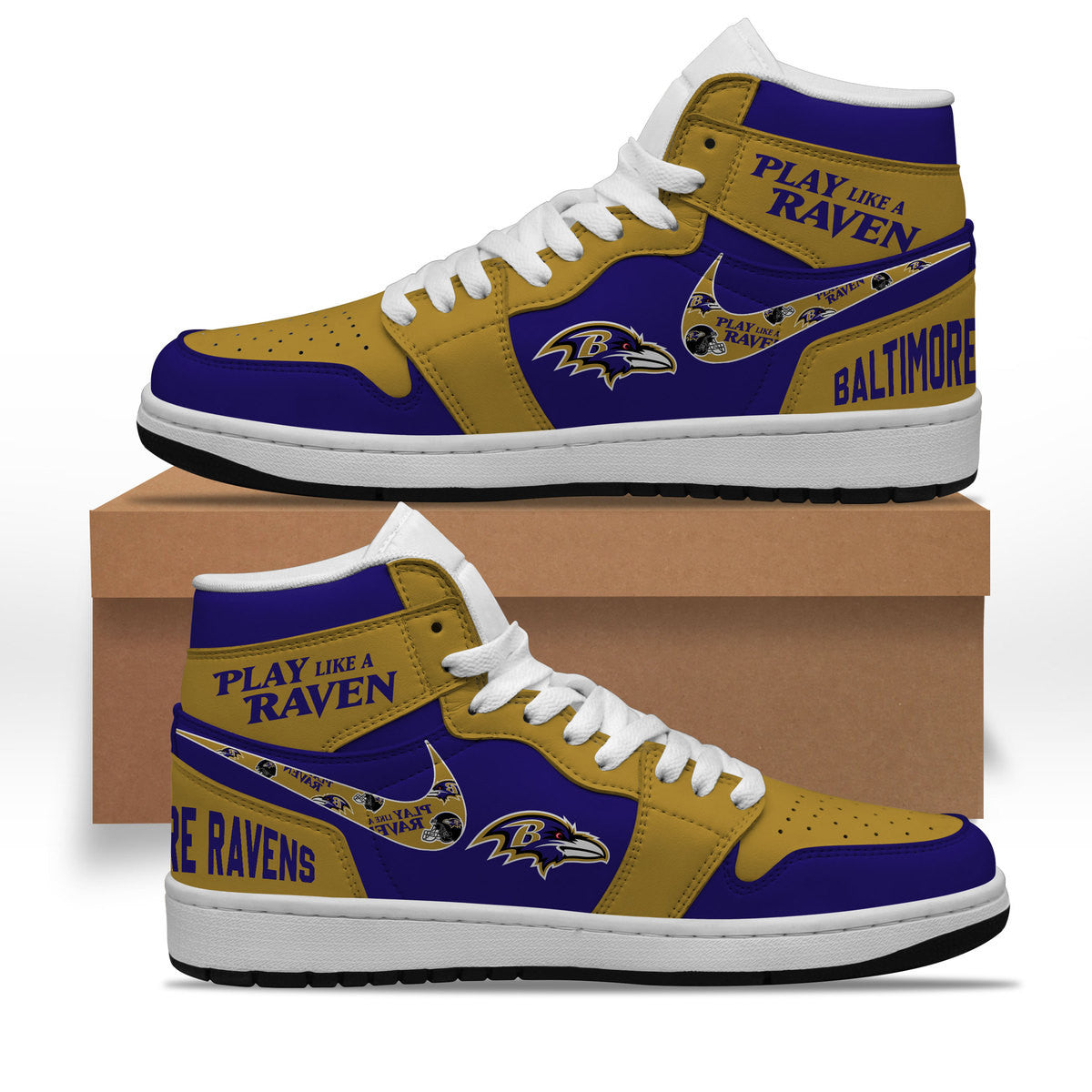 Ideafootwear Baltimore Ravens AJ1 High Sneakers Shoes For Men And Women 18