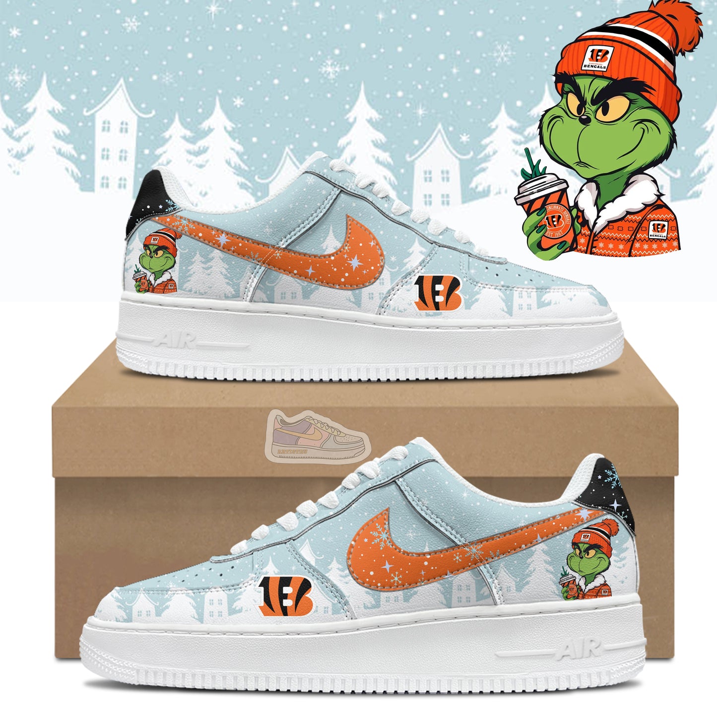 Ideafootwear Bengals Football Grinchmas Air Low-Top Sneakers Shoes For Men And Women 1