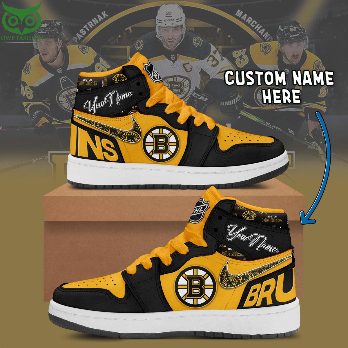 Ideafootwear Boston Bruins AJ1 High Sneakers Shoes For Men And Women 17