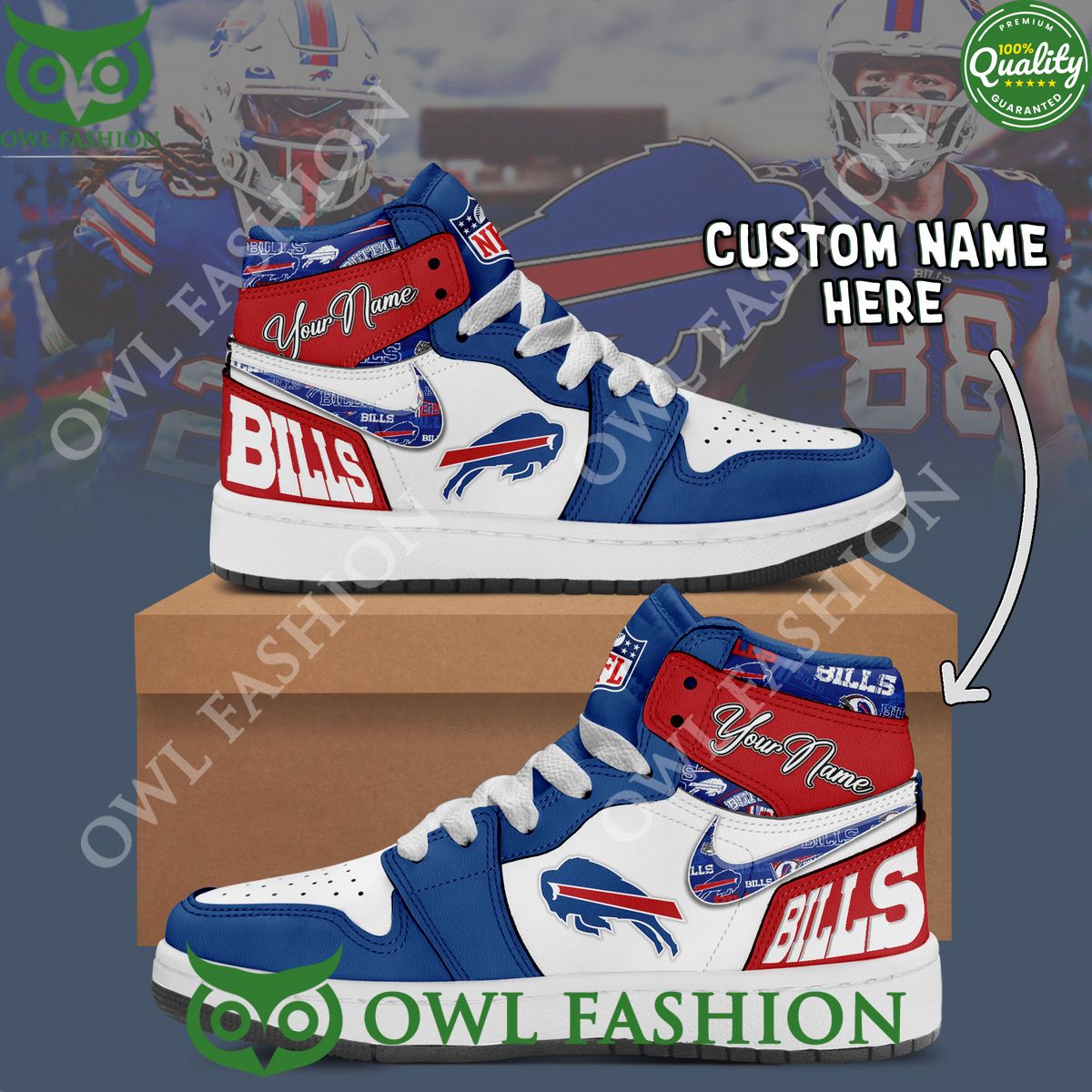 Ideafootwear Buffalo Bills AJ1 High Sneakers Shoes For Men And Women 12