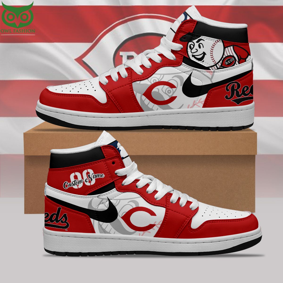 Ideafootwear Cincinnati Reds AJ1 High Sneakers Shoes For Men And Women 5