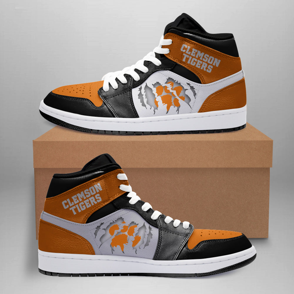 Ideafootwear Clemson Tigers AJ1 High Sneakers Shoes For Men And Women 4