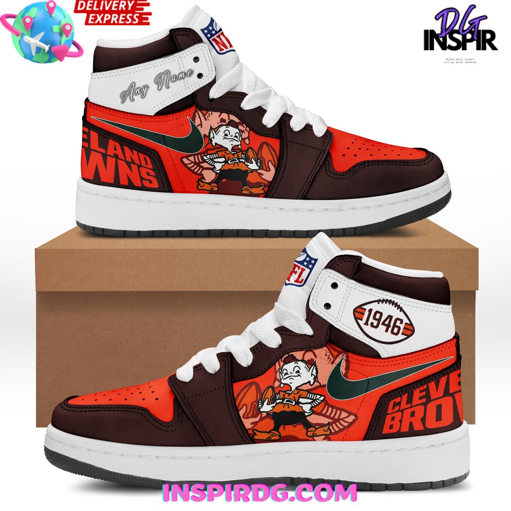 Ideafootwear Cleveland Browns AJ1 High Sneakers Shoes For Men And Women 14