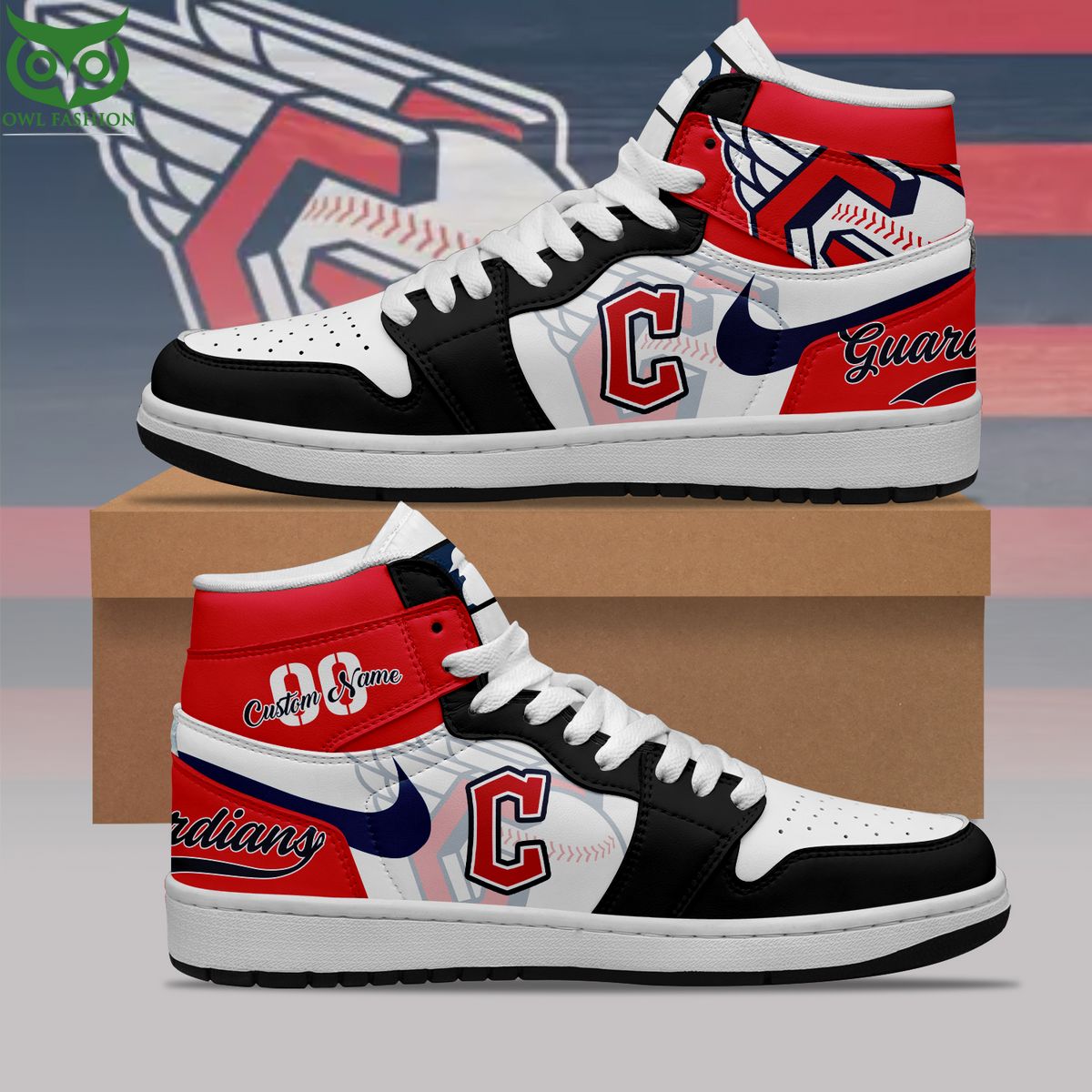 Ideafootwear Cleveland Guardians AJ1 High Sneakers Shoes For Men And Women 5