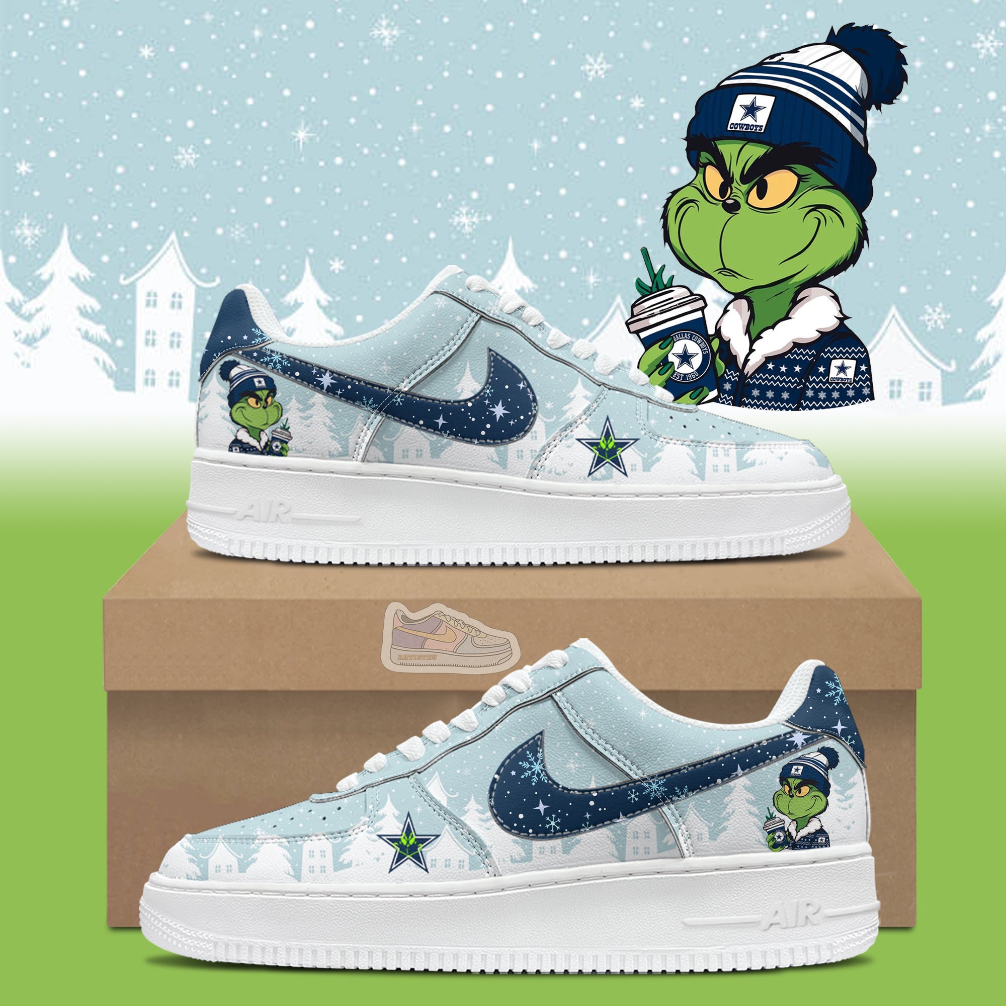 Ideafootwear Cowboys Football Grinchmas Air Low-Top Sneakers Shoes For Men And Women 1