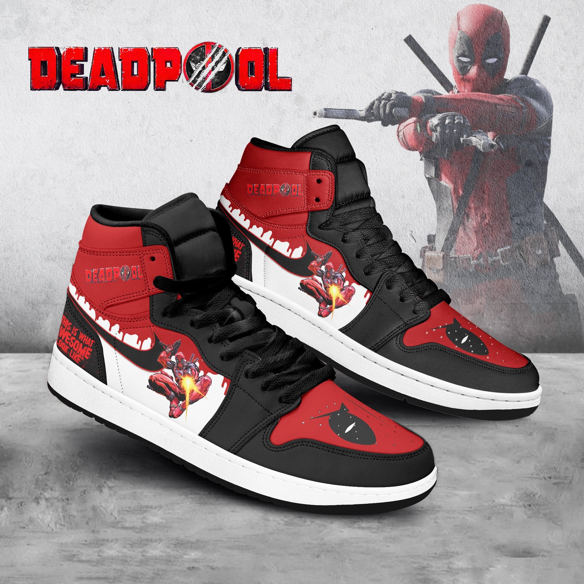 Ideafootwear Deadpool AJ1 High Sneakers Shoes For Men And Women 9