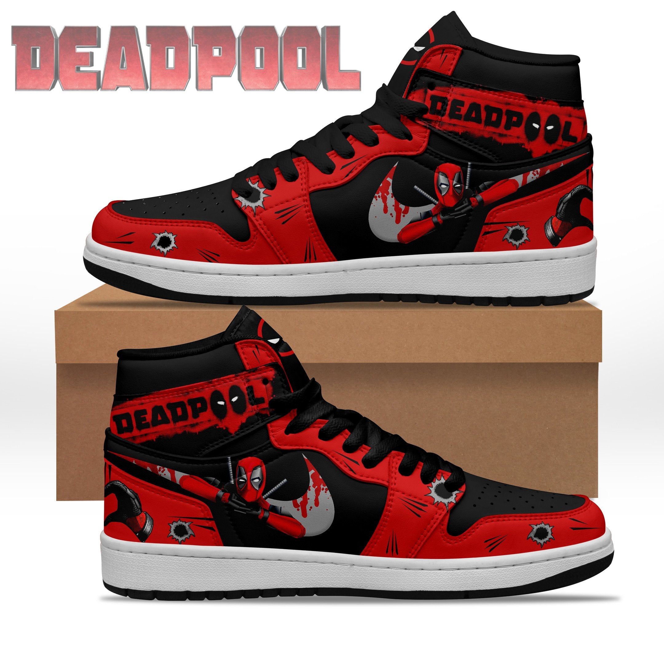 Ideafootwear Deadpool AJ1 High Sneakers Shoes For Men And Women 10