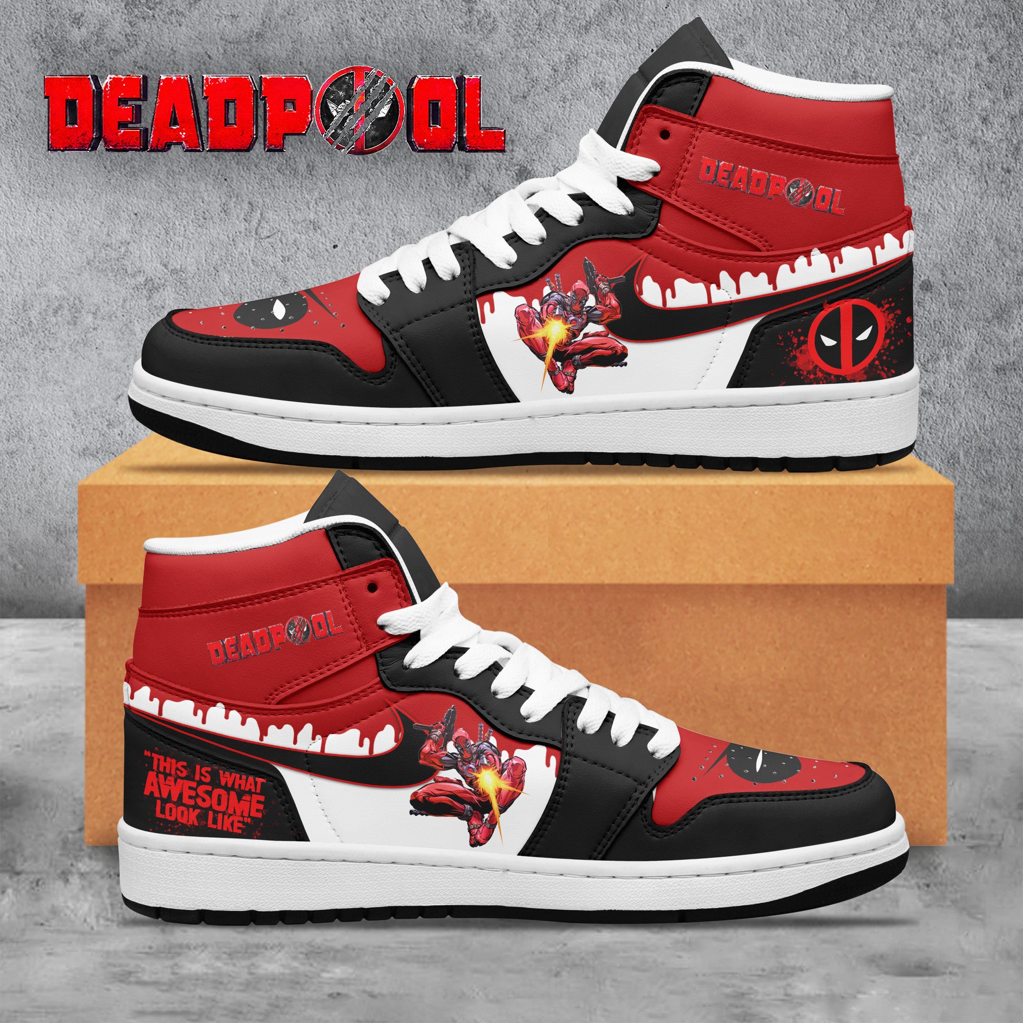 Ideafootwear Deadpool AJ1 High Sneakers Shoes For Men And Women 8