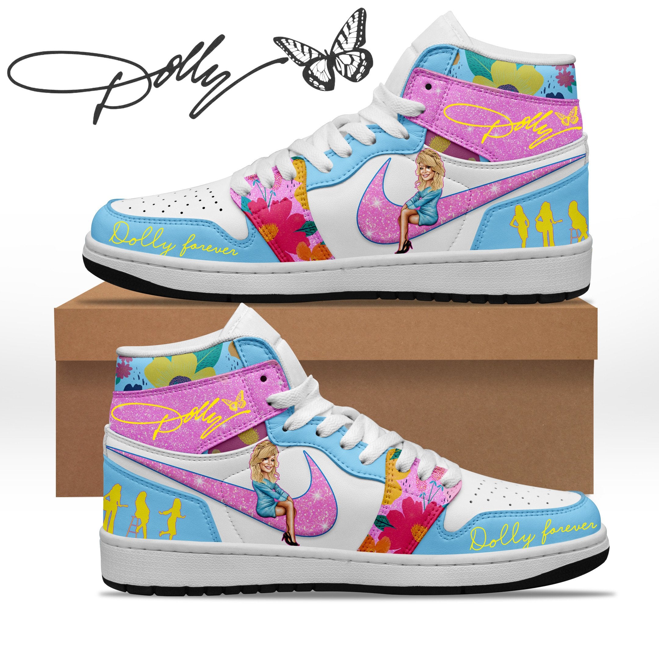 Ideafootwear Dolly Parton AJ1 High Sneakers Shoes For Men And Women 10