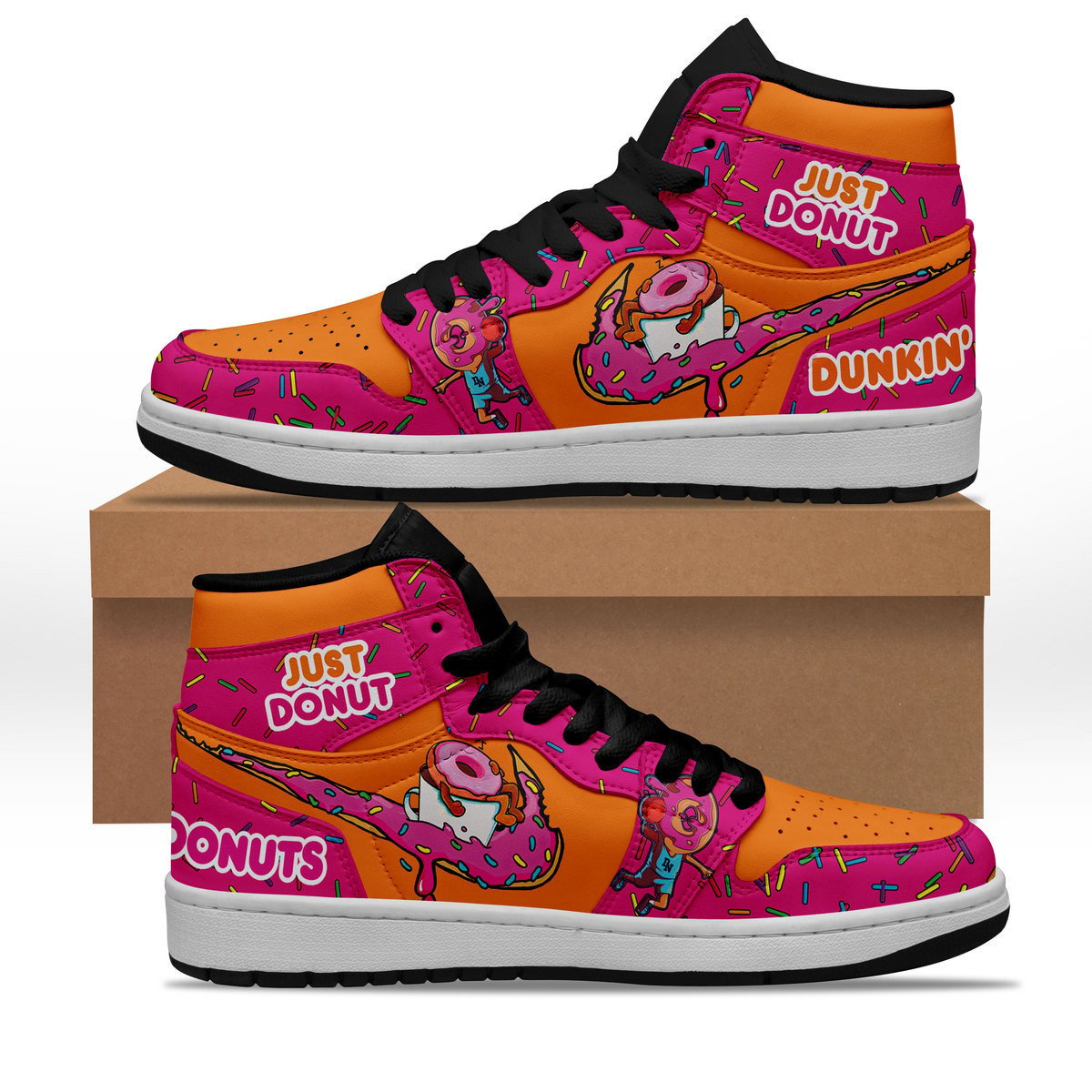 Ideafootwear Dunkin Donuts AJ1 High Sneakers Shoes For Men And Women 1