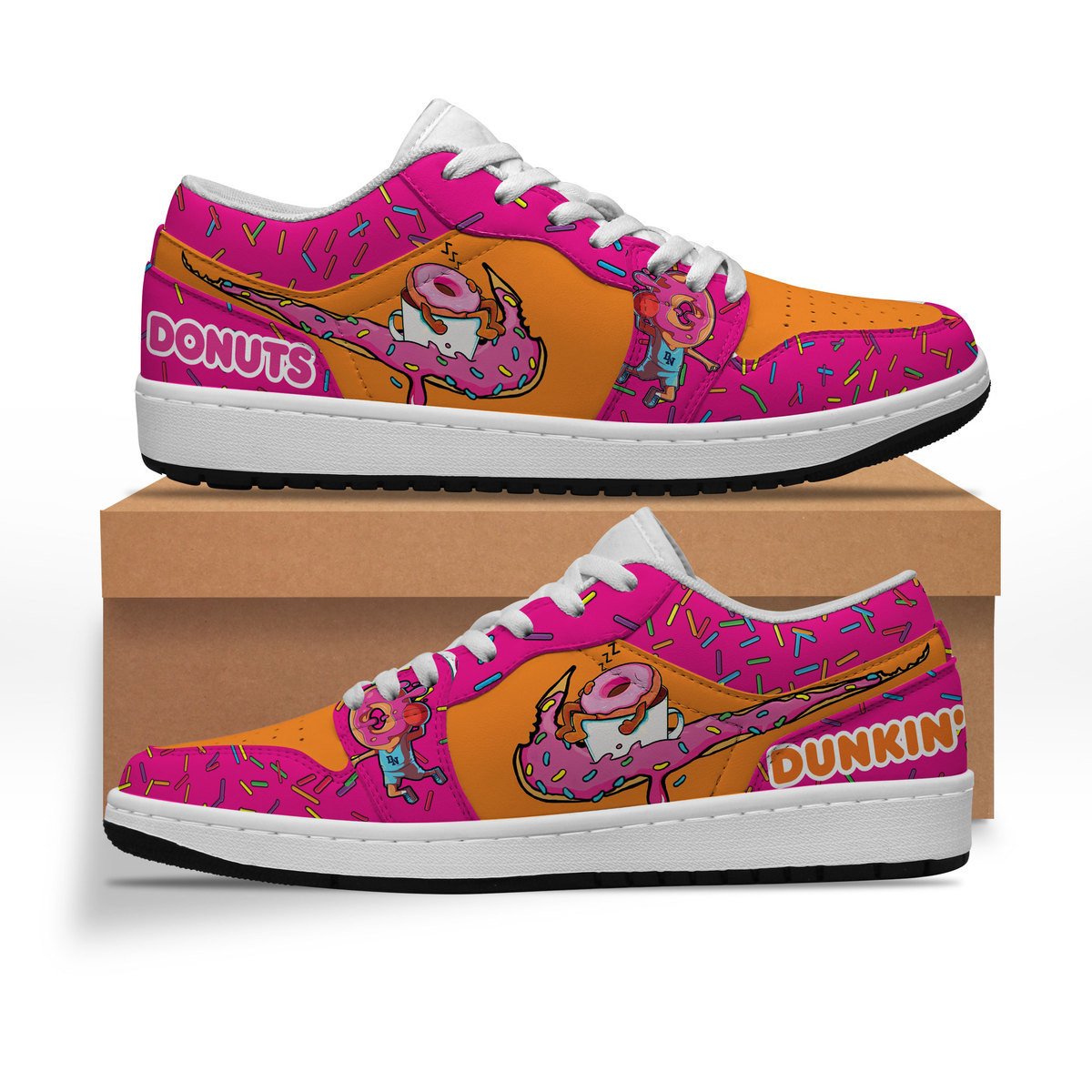 Ideafootwear Dunkin Donuts AJ1 High Sneakers Shoes For Men And Women 3