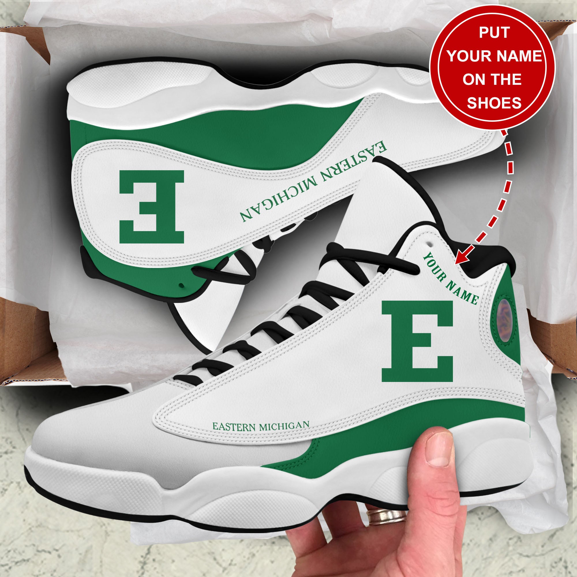 Ideafootwear Eastern Michigan Eagles AJ13 Sneakers Shoes For Men And Women 1