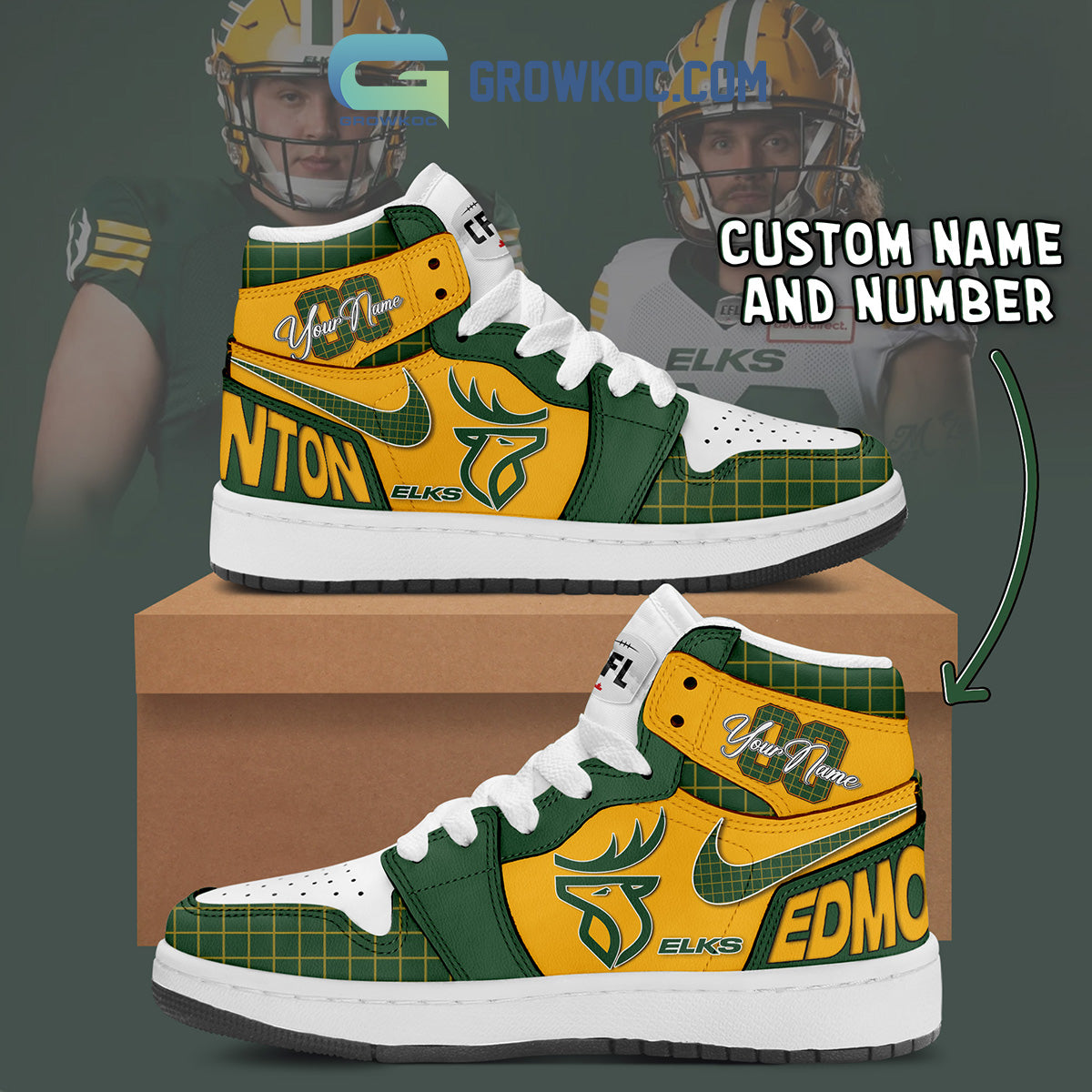 Ideafootwear Edmonton Elks AJ1 High Sneakers Shoes For Men And Women 1