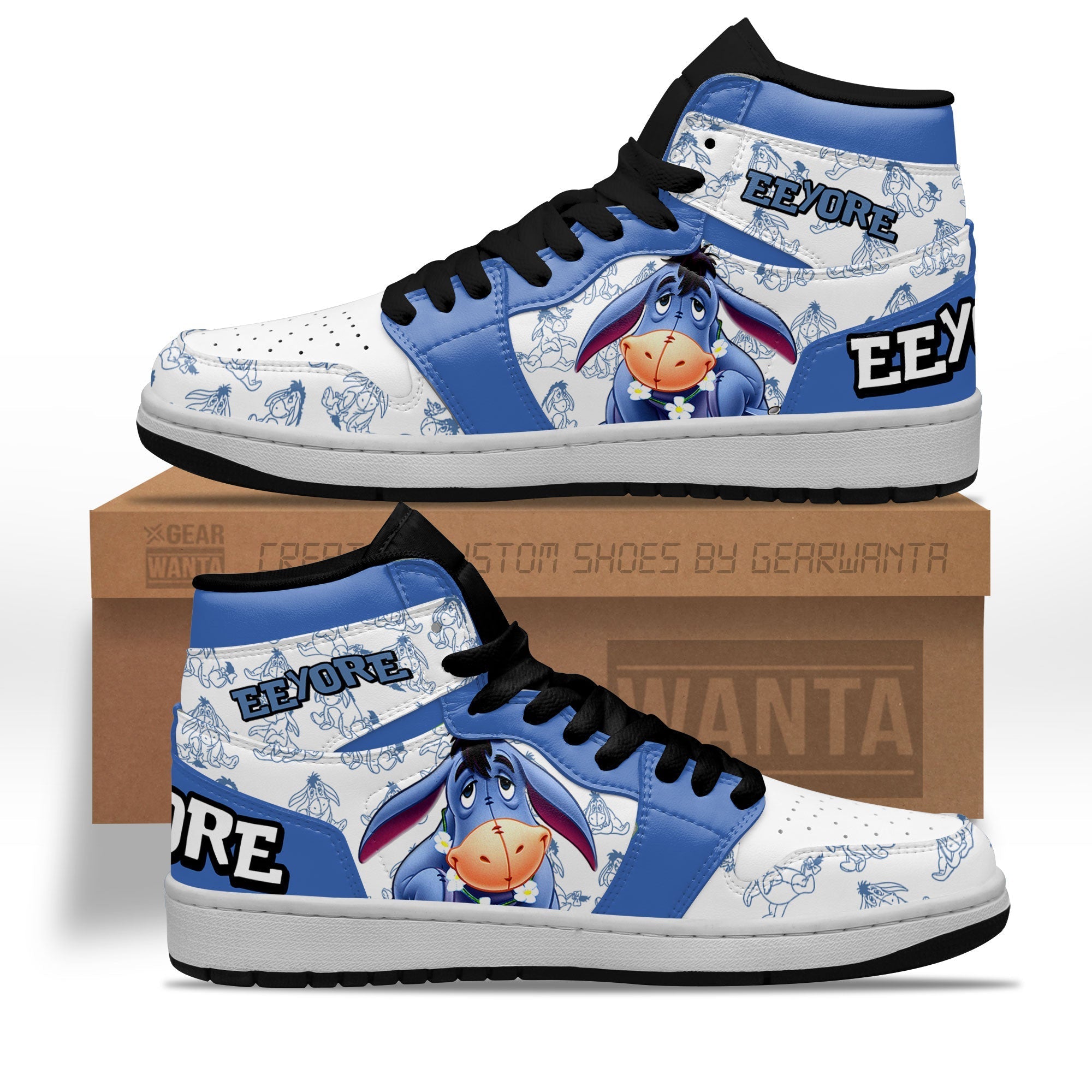 Ideafootwear Eeyore AJ1 High Sneakers Shoes For Men And Women 1