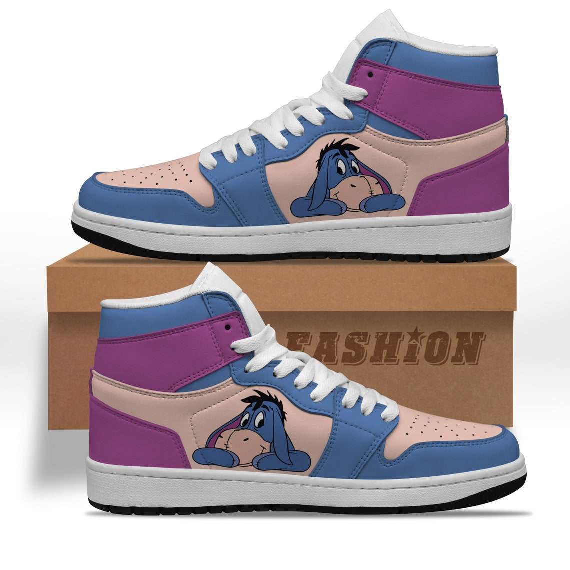 Ideafootwear Eeyore Donkey Winnie The Pooh Purple Blue AJ1 High Sneakers Shoes For Men And Women 1
