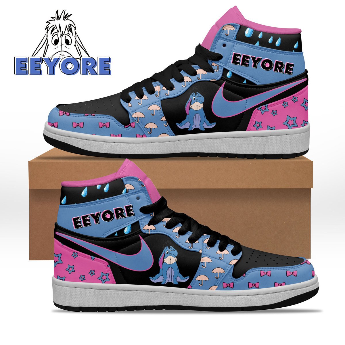 Ideafootwear Eeyore AJ1 High Sneakers Shoes For Men And Women 2