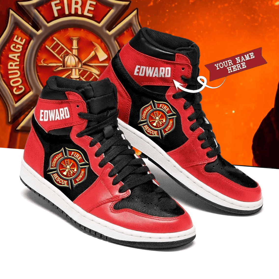 Ideafootwear Firefighter AJ1 High Sneakers Shoes For Men And Women 1