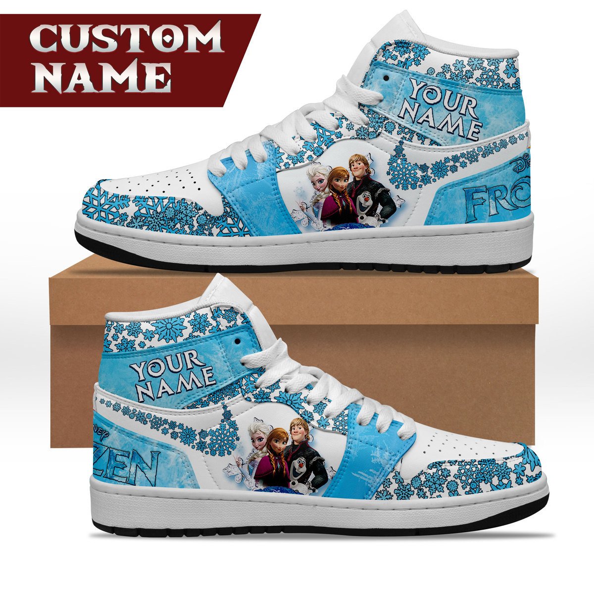 Ideafootwear Frozen Elsa AJ1 High Sneakers Shoes For Men And Women 2
