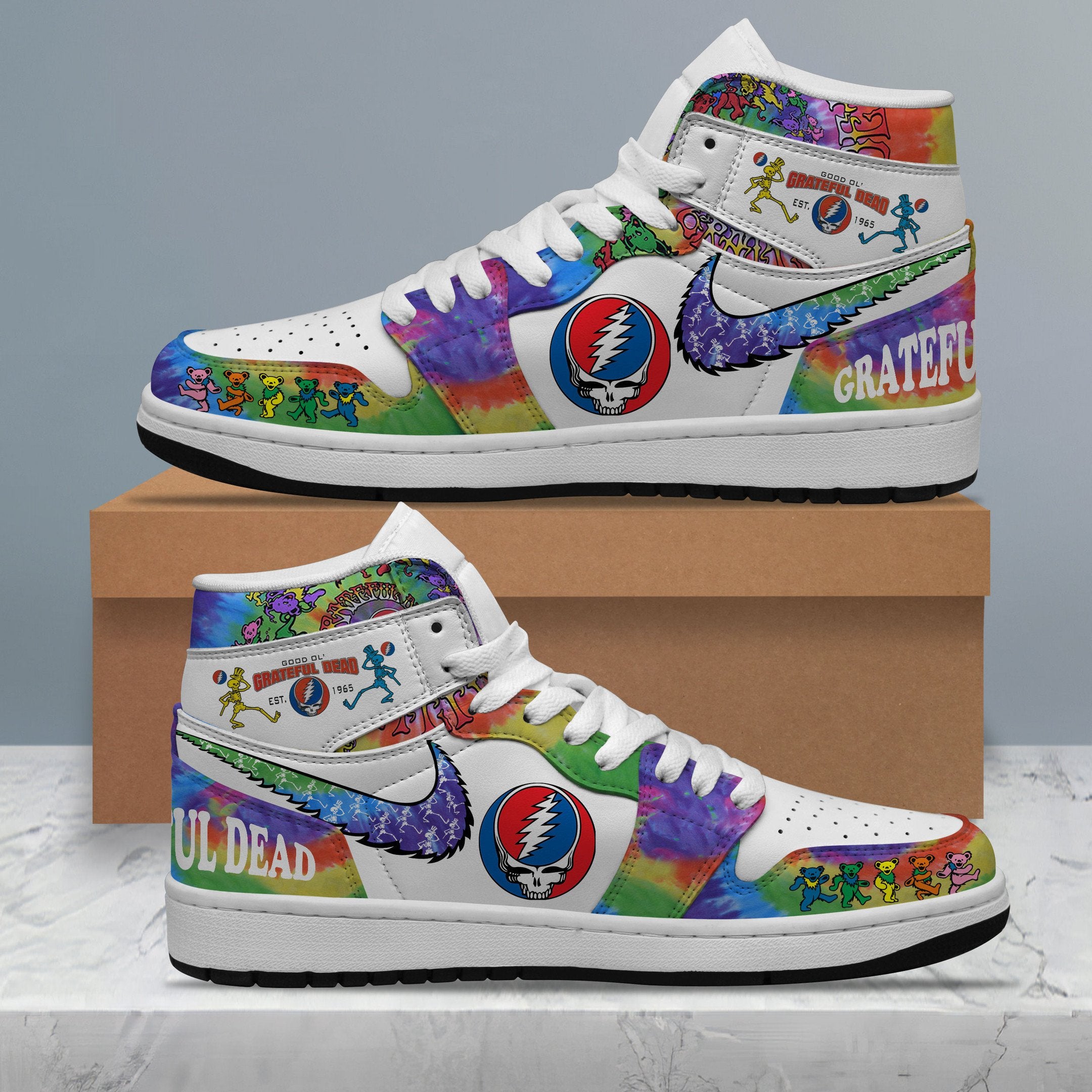 Ideafootwear Grateful Dead AJ1 High Sneakers Shoes For Men And Women 24