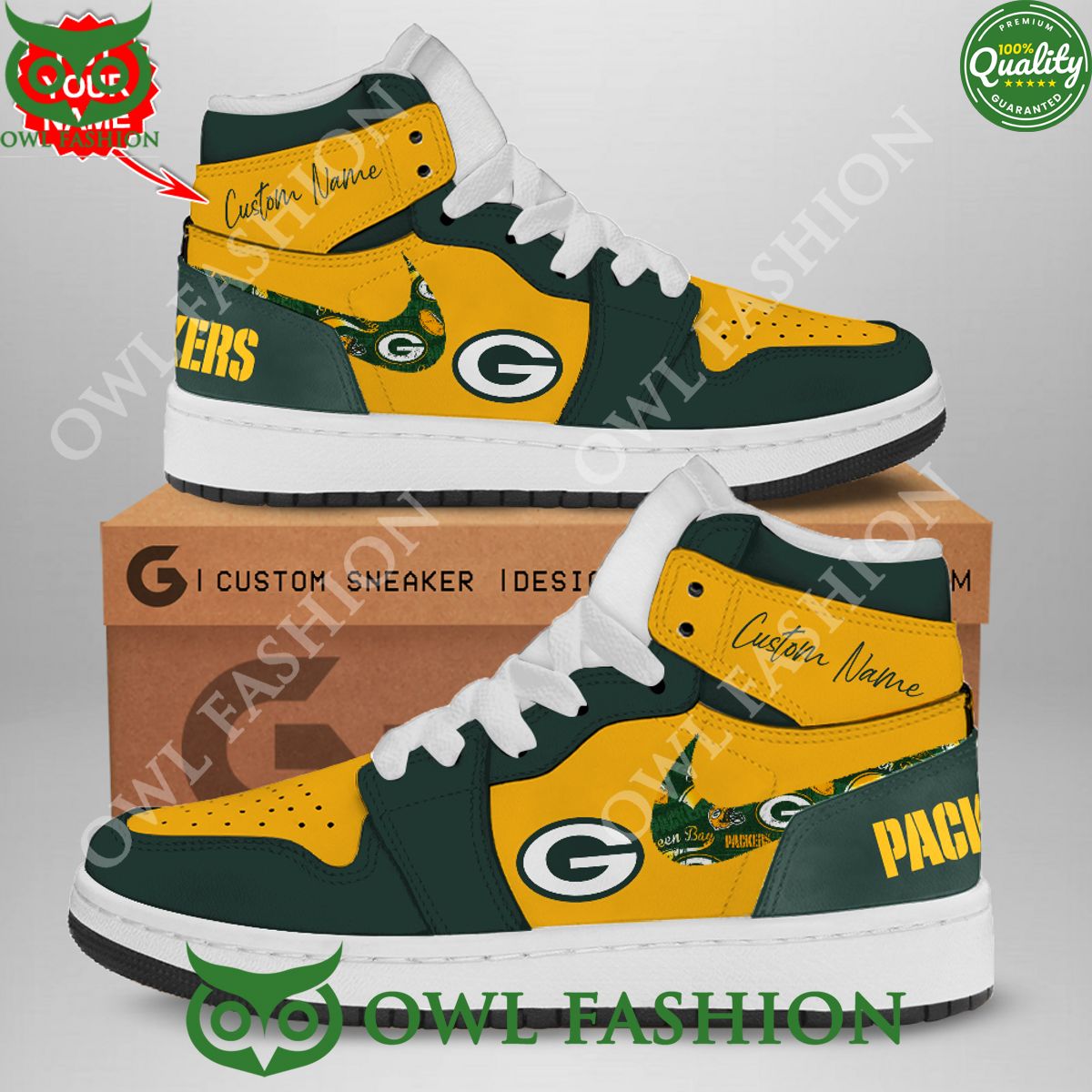 Ideafootwear Green Bay Packers AJ1 High Sneakers Shoes For Men And Women 16