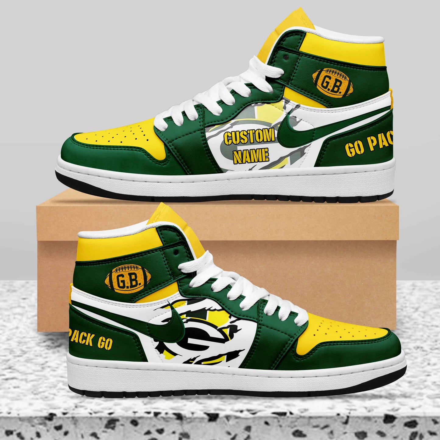 Ideafootwear Green Bay Packers AJ1 High Sneakers Shoes For Men And Women 18