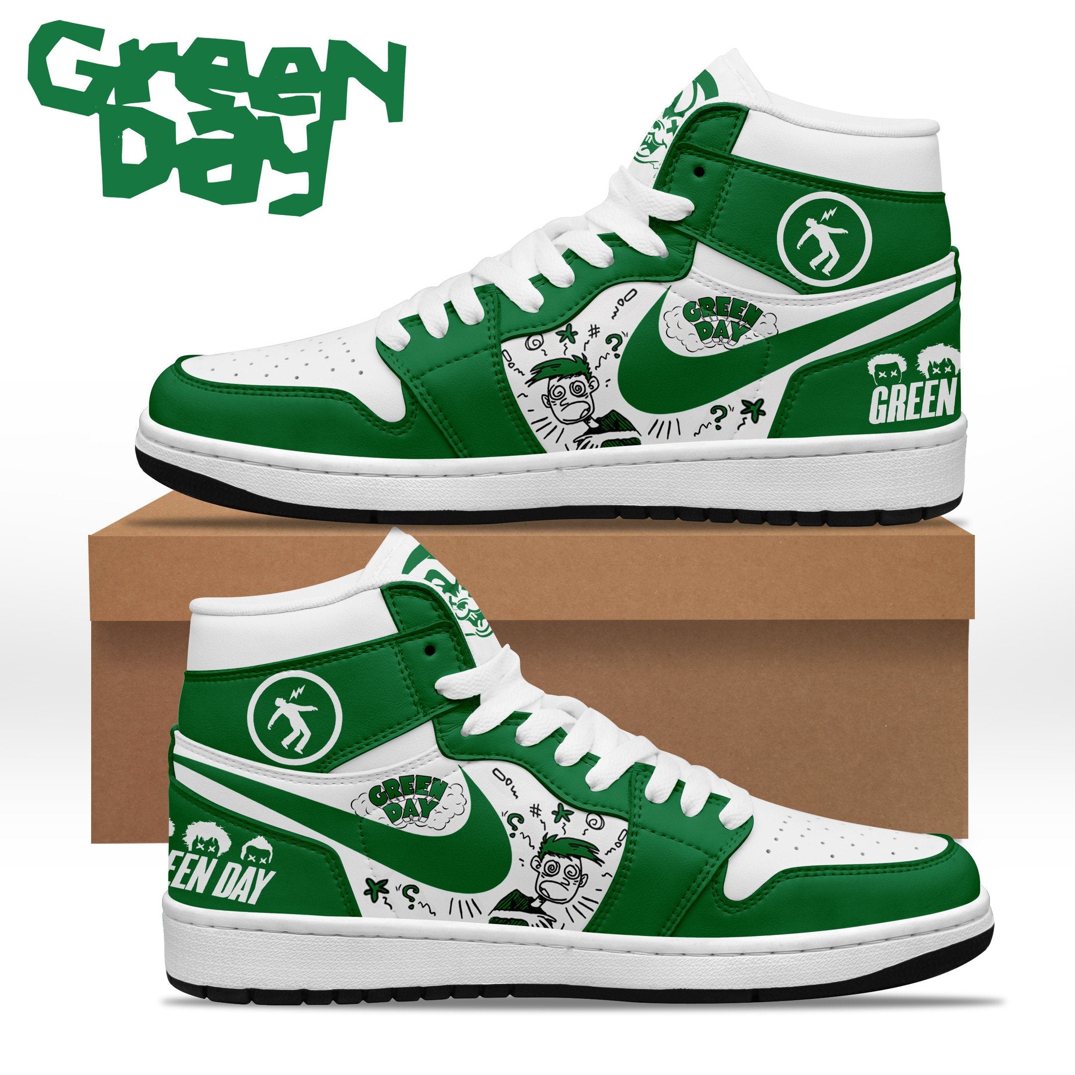 Ideafootwear Green Day AJ1 High Sneakers Shoes For Men And Women 7