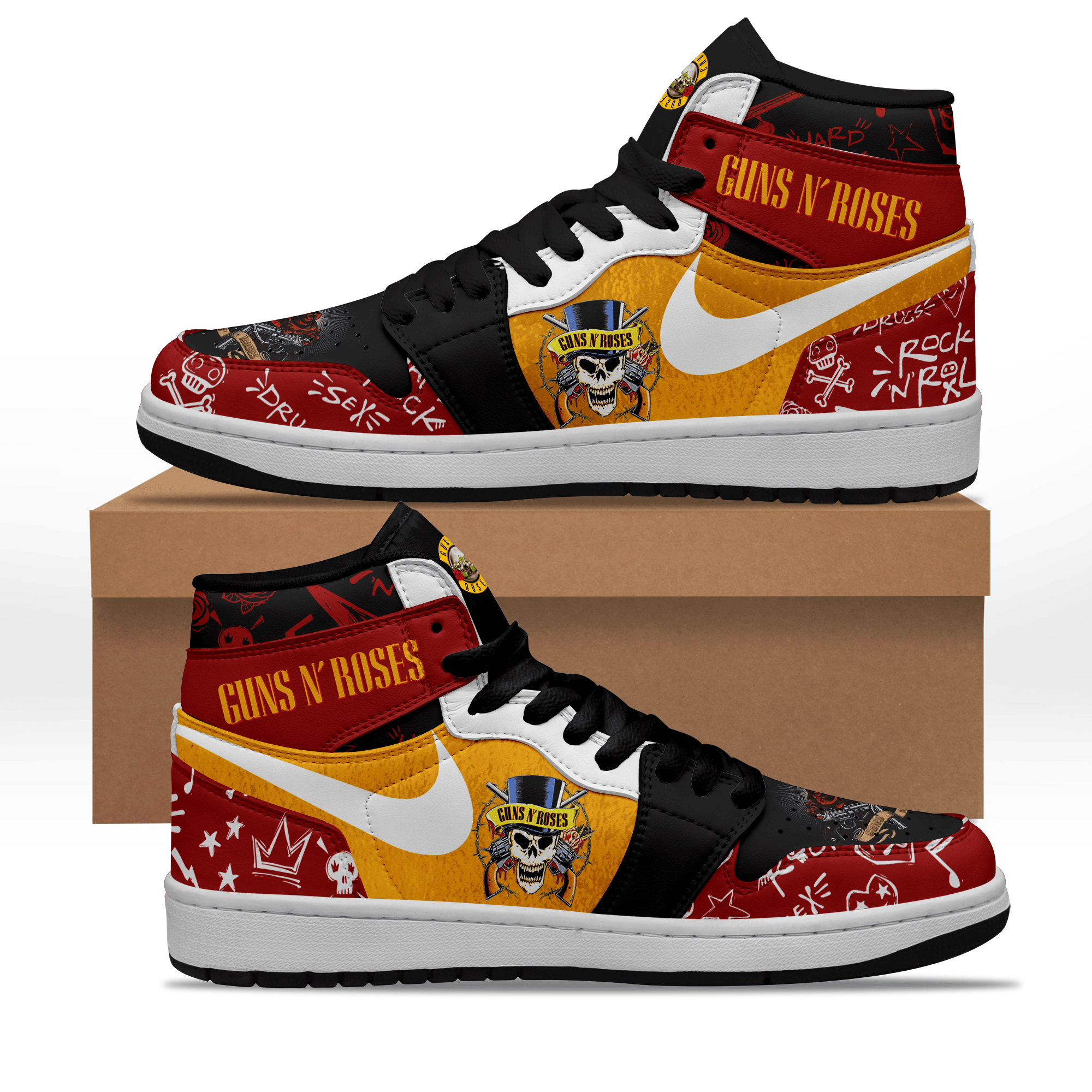 Ideafootwear Guns N' Roses AJ1 High Sneakers Shoes For Men And Women 7