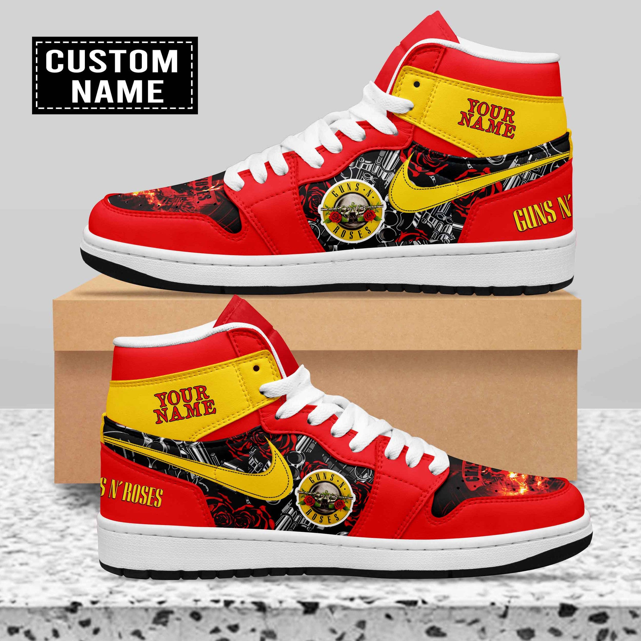 Ideafootwear Guns N' Roses AJ1 High Sneakers Shoes For Men And Women 5