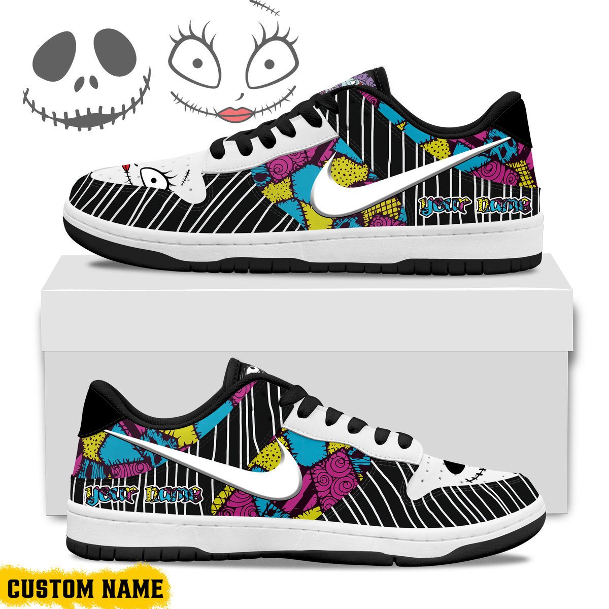 Ideafootwear Jack Skellington Sally AJ1 High Sneakers Shoes For Men And Women 1