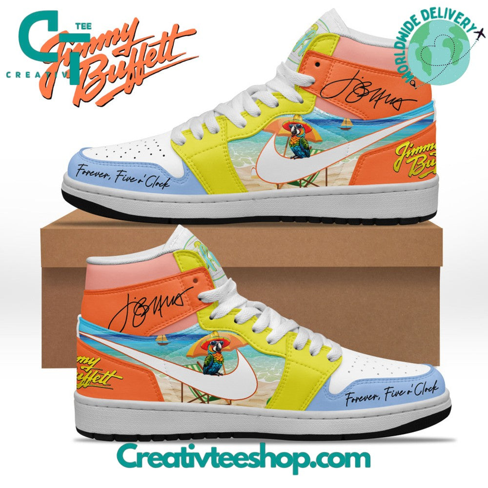 Ideafootwear Jimmy Buffett Forever 5 O'Clock AJ1 High Sneakers Shoes For Men And Women 1