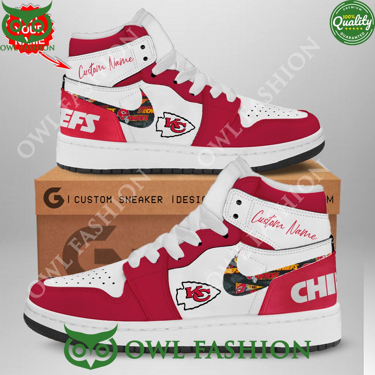 Ideafootwear Kansas City Chiefs AJ1 High Sneakers Shoes For Men And Women 15