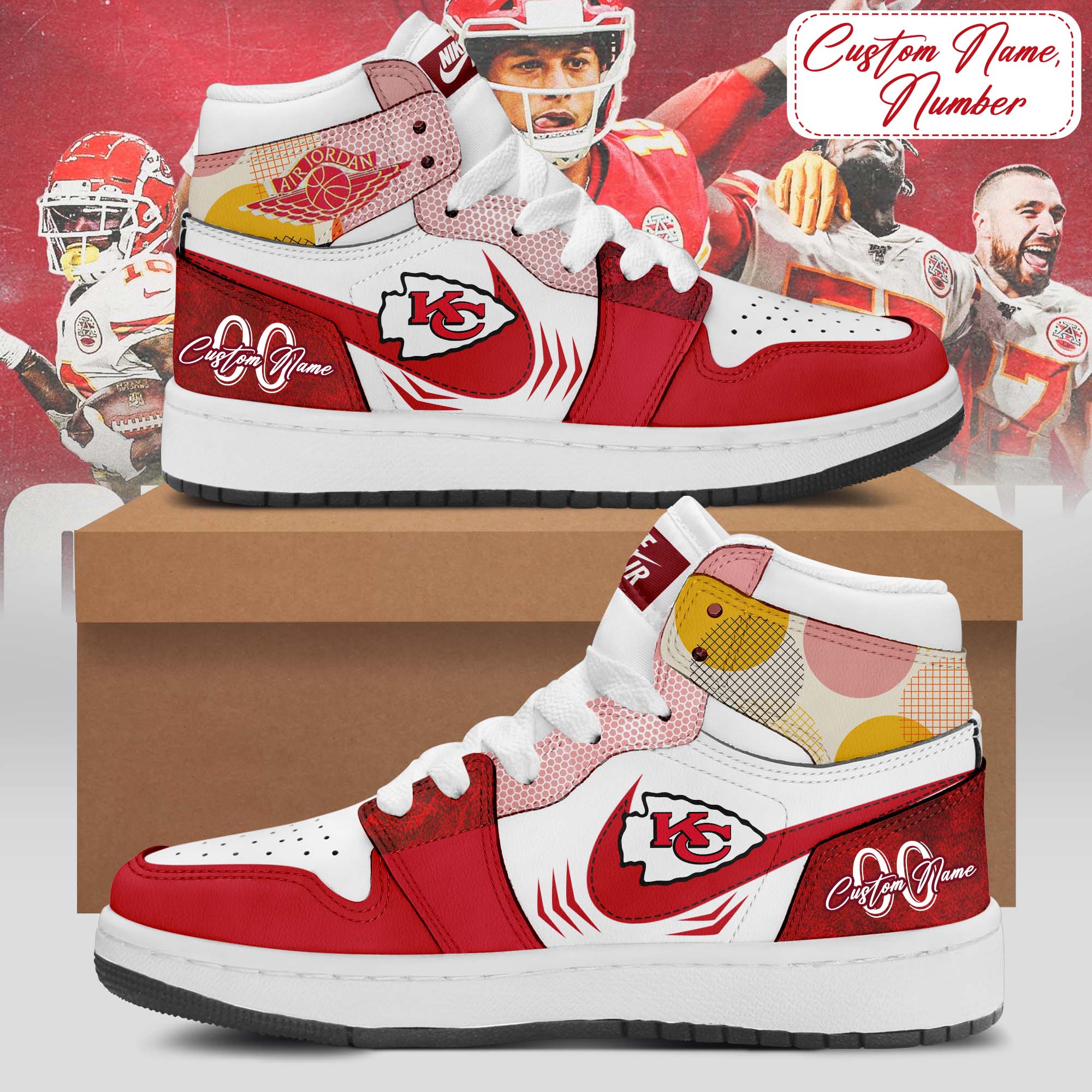 Ideafootwear Kansas City Chiefs AJ1 High Sneakers Shoes For Men And Women 1