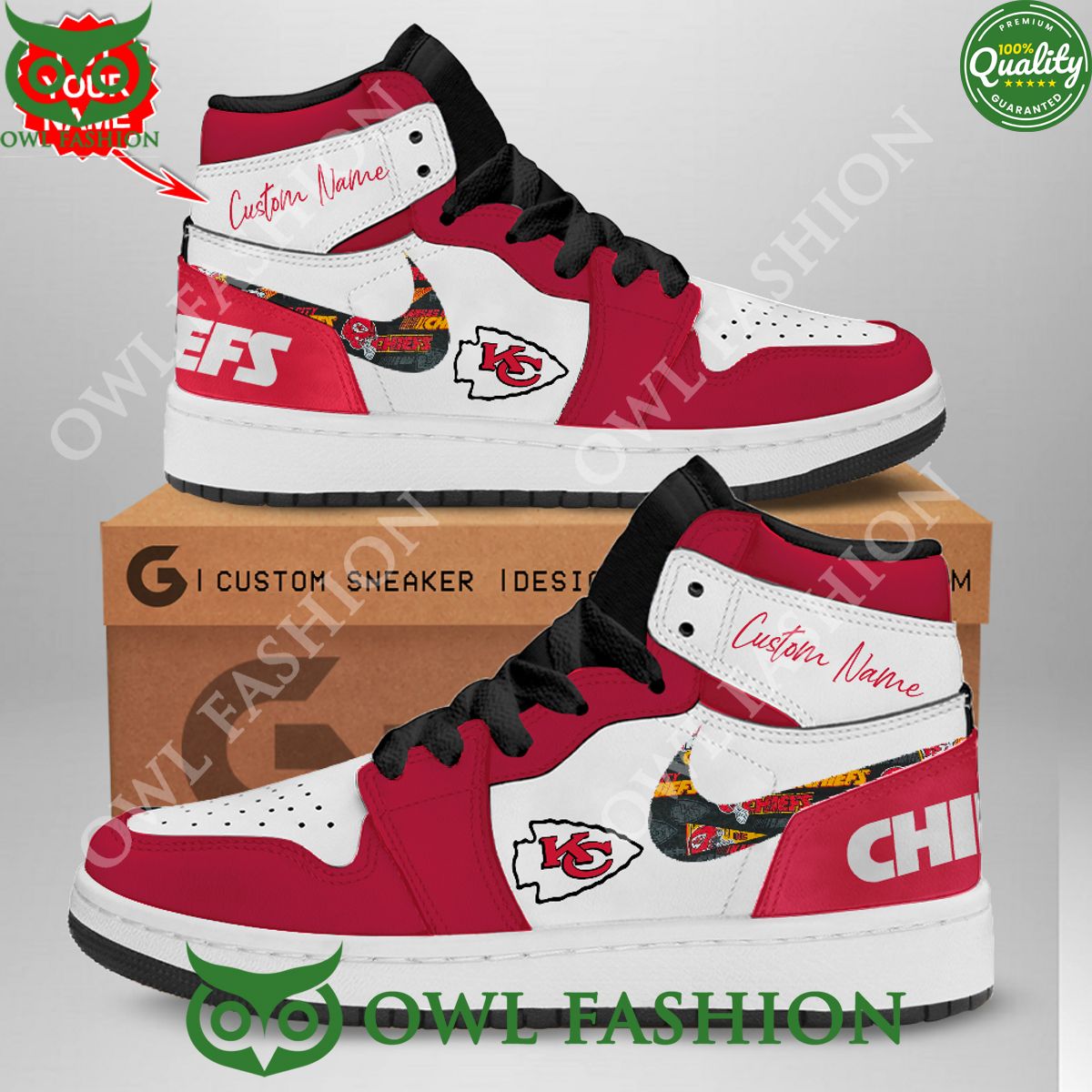 Ideafootwear Kansas City Chiefs AJ1 High Sneakers Shoes For Men And Women 14