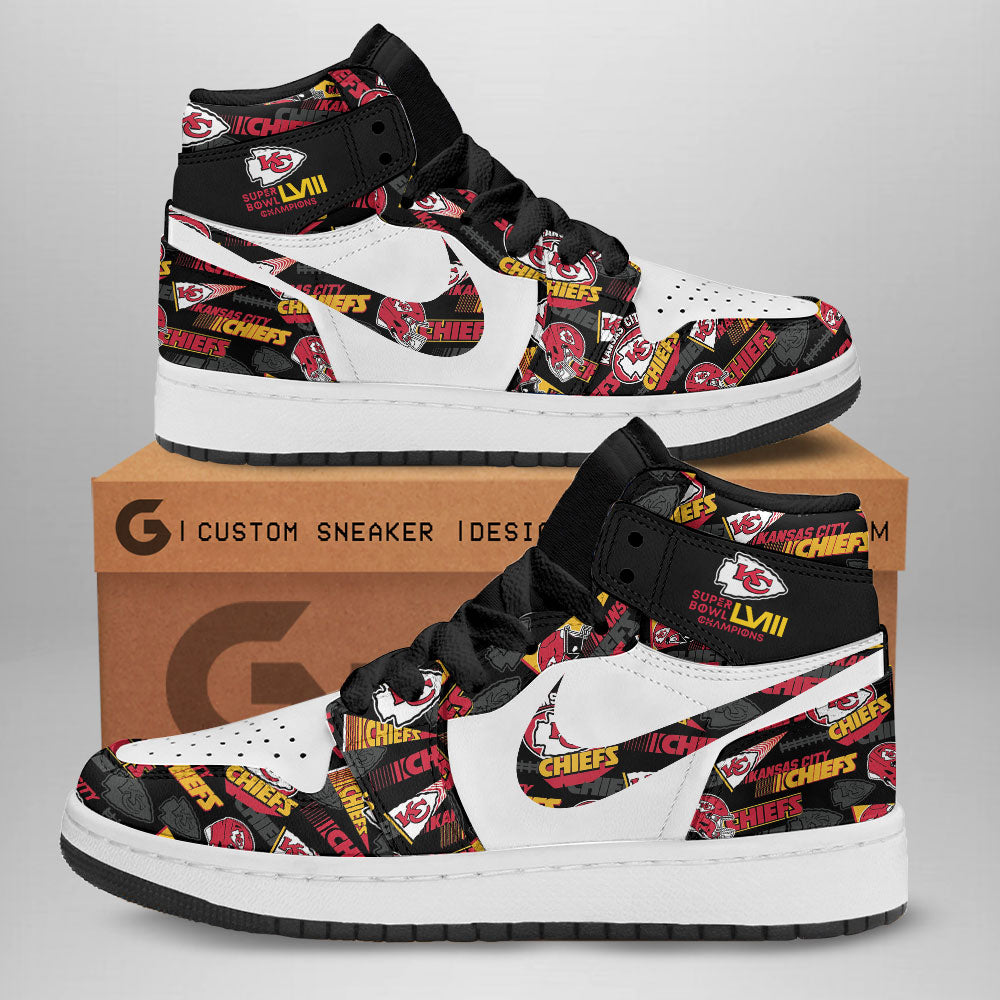 Ideafootwear Kansas City Chiefs AJ1 High Sneakers Shoes For Men And Women 12