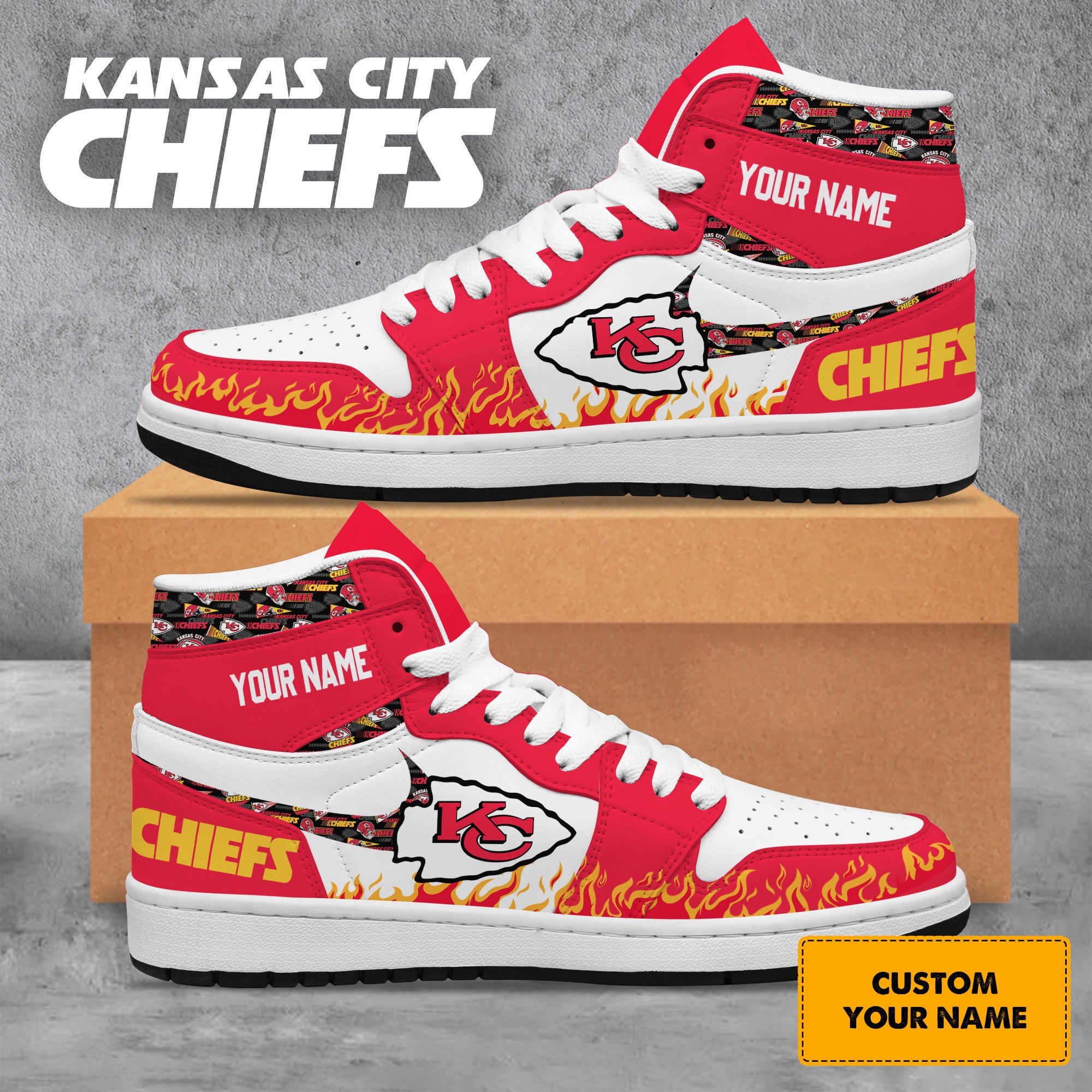 Ideafootwear Kansas City Chiefs AJ1 High Sneakers Shoes For Men And Women 16