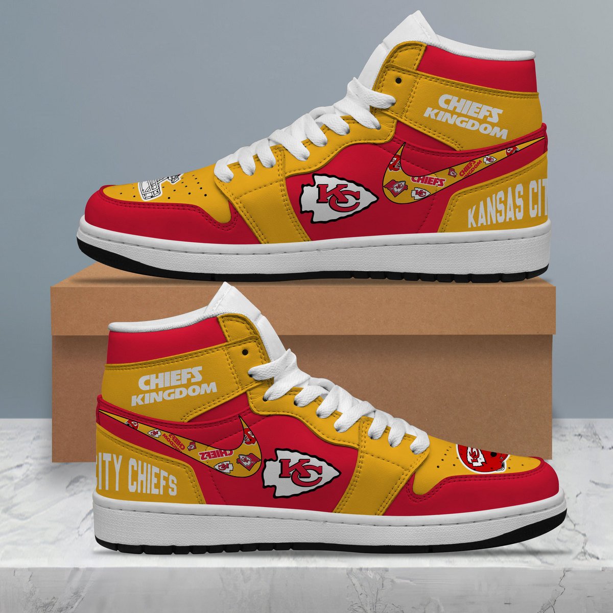 Ideafootwear Kansas City Chiefs AJ1 High Sneakers Shoes For Men And Women 18