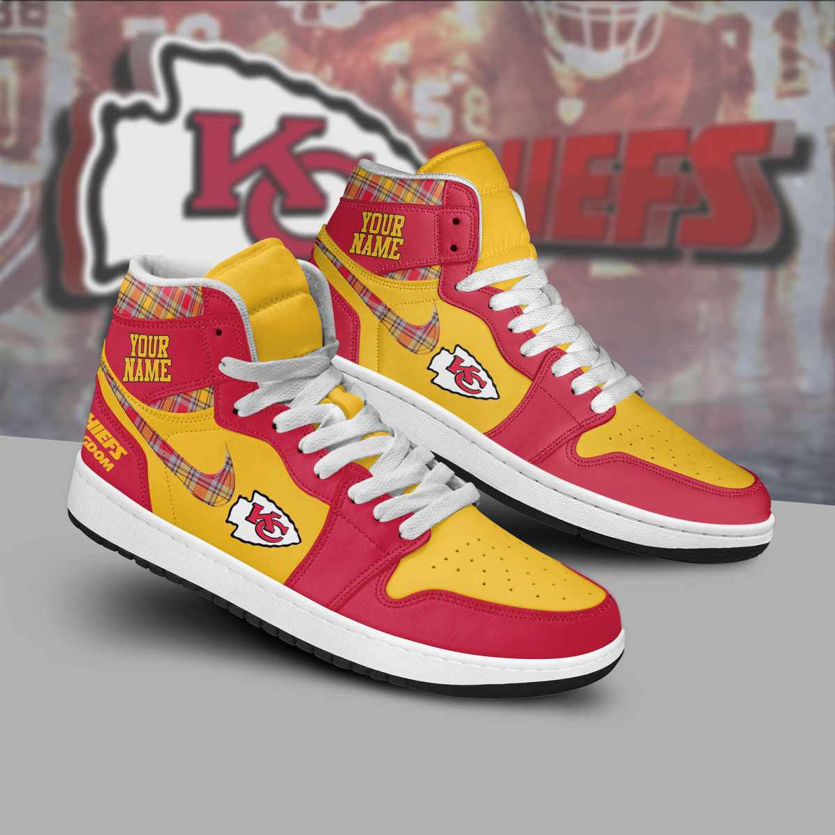 Ideafootwear Kansas City Chiefs AJ1 High Sneakers Shoes For Men And Women 18
