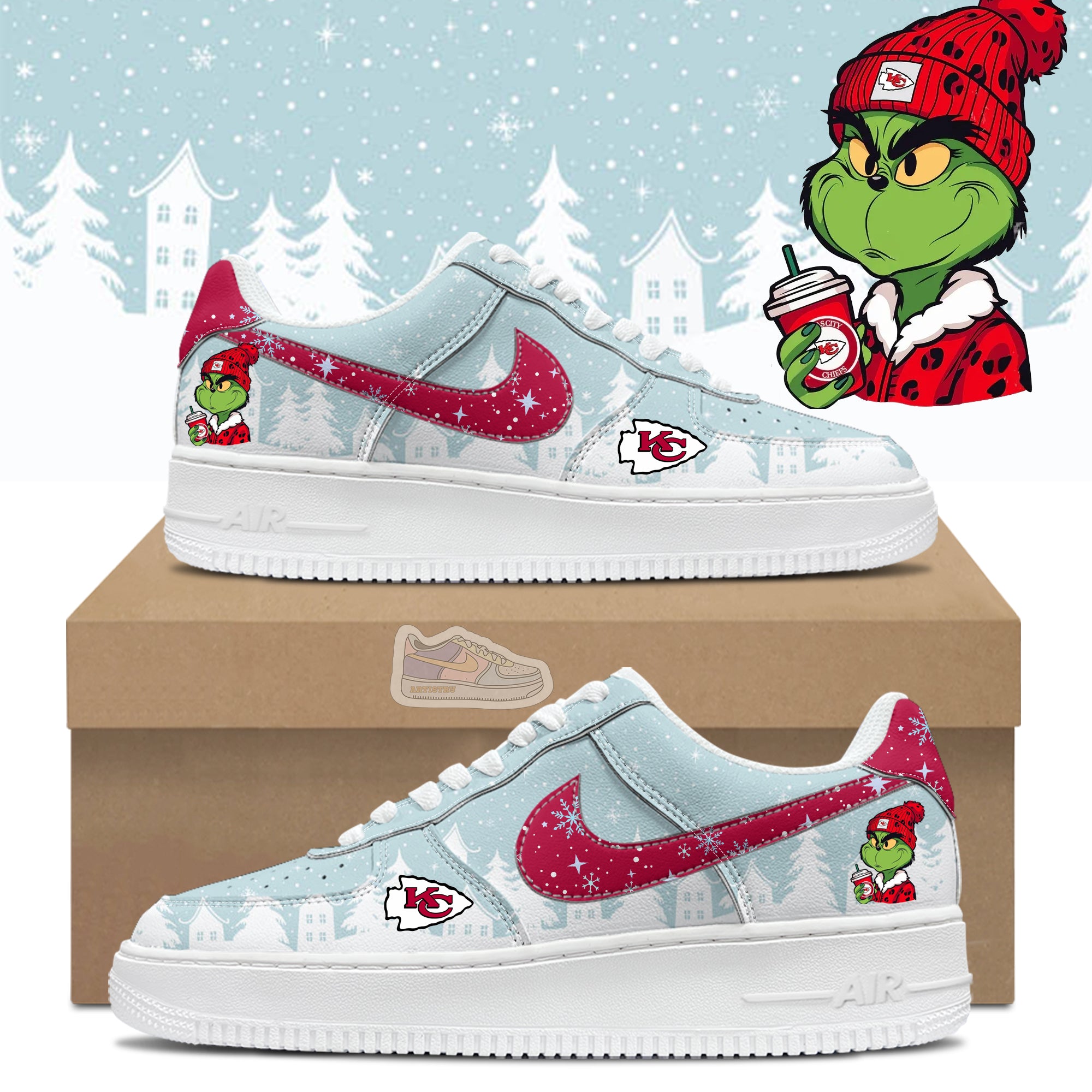Ideafootwear Kansas City Chies Football Grinchmas Air Low-Top Sneakers Shoes For Men And Women 1