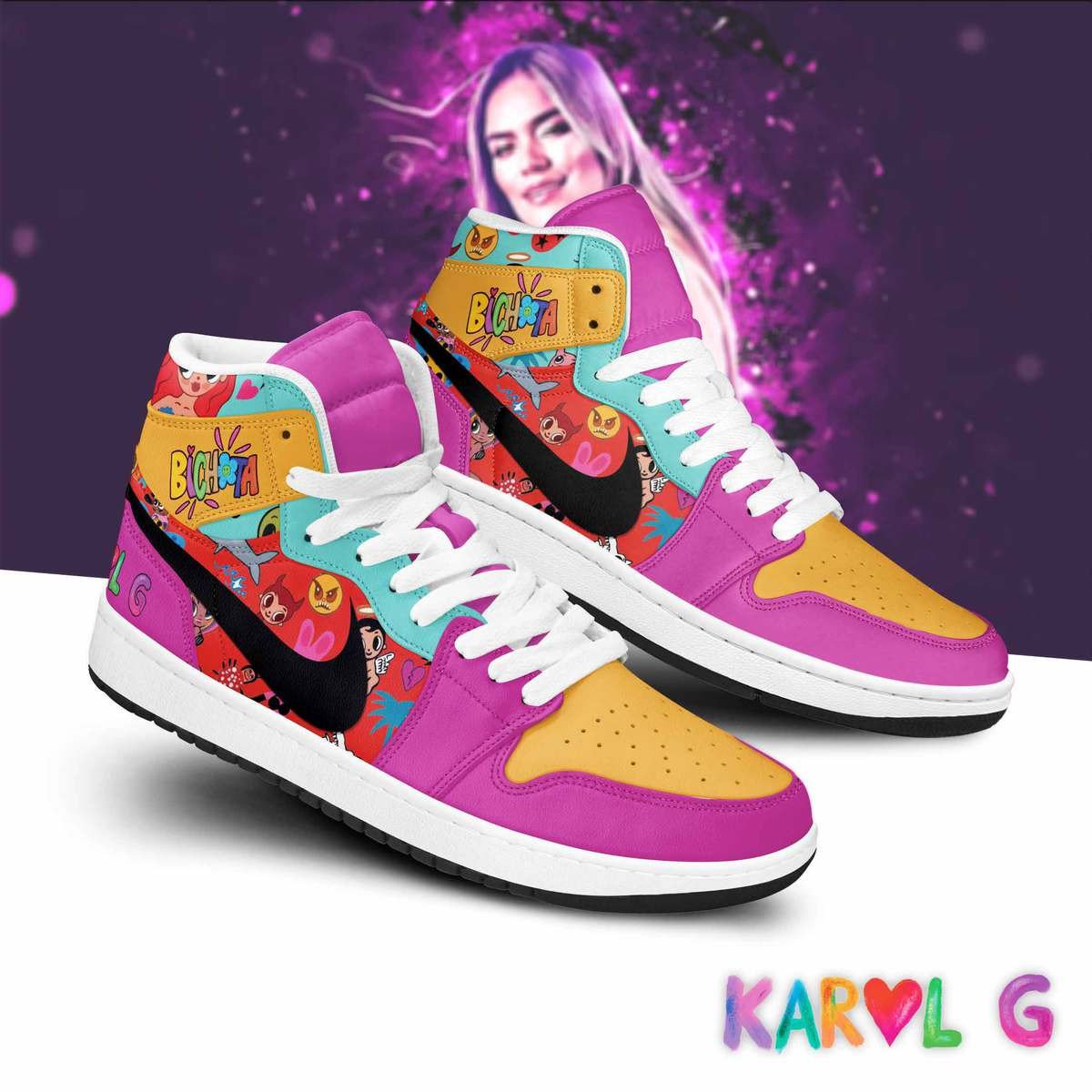 Ideafootwear Karol G AJ1 High Sneakers Shoes For Men And Women 8
