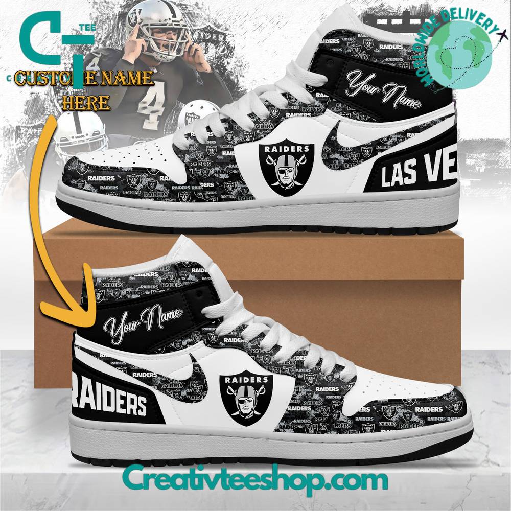 Ideafootwear Las Vegas Raiders AJ1 High Sneakers Shoes For Men And Women 10