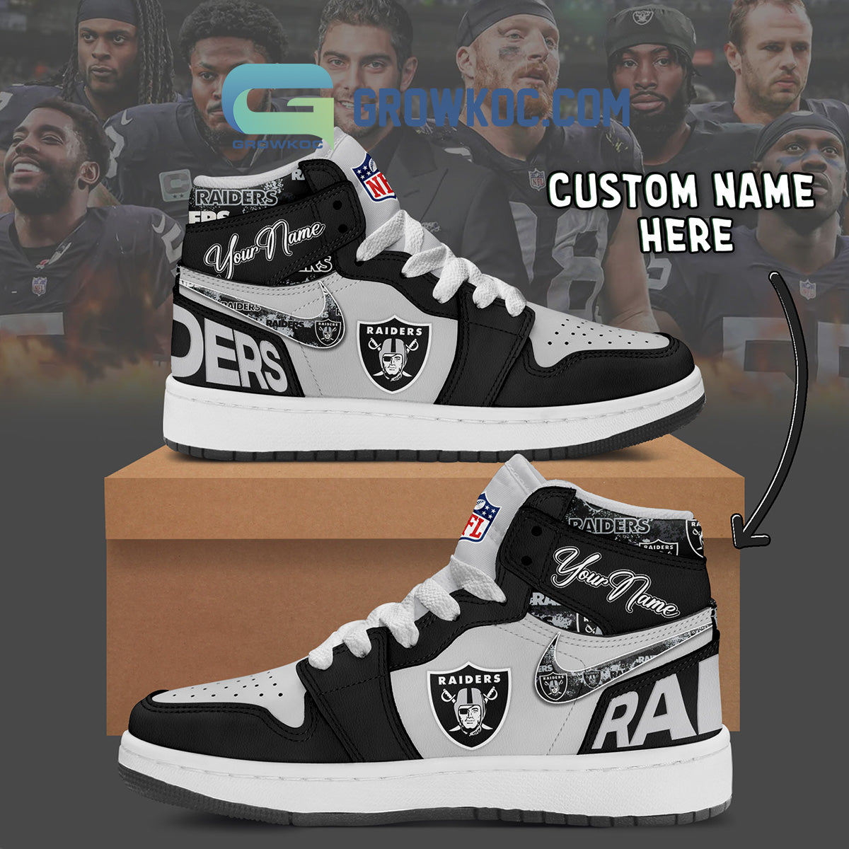 Ideafootwear Las Vegas Raiders AJ1 High Sneakers Shoes For Men And Women 9