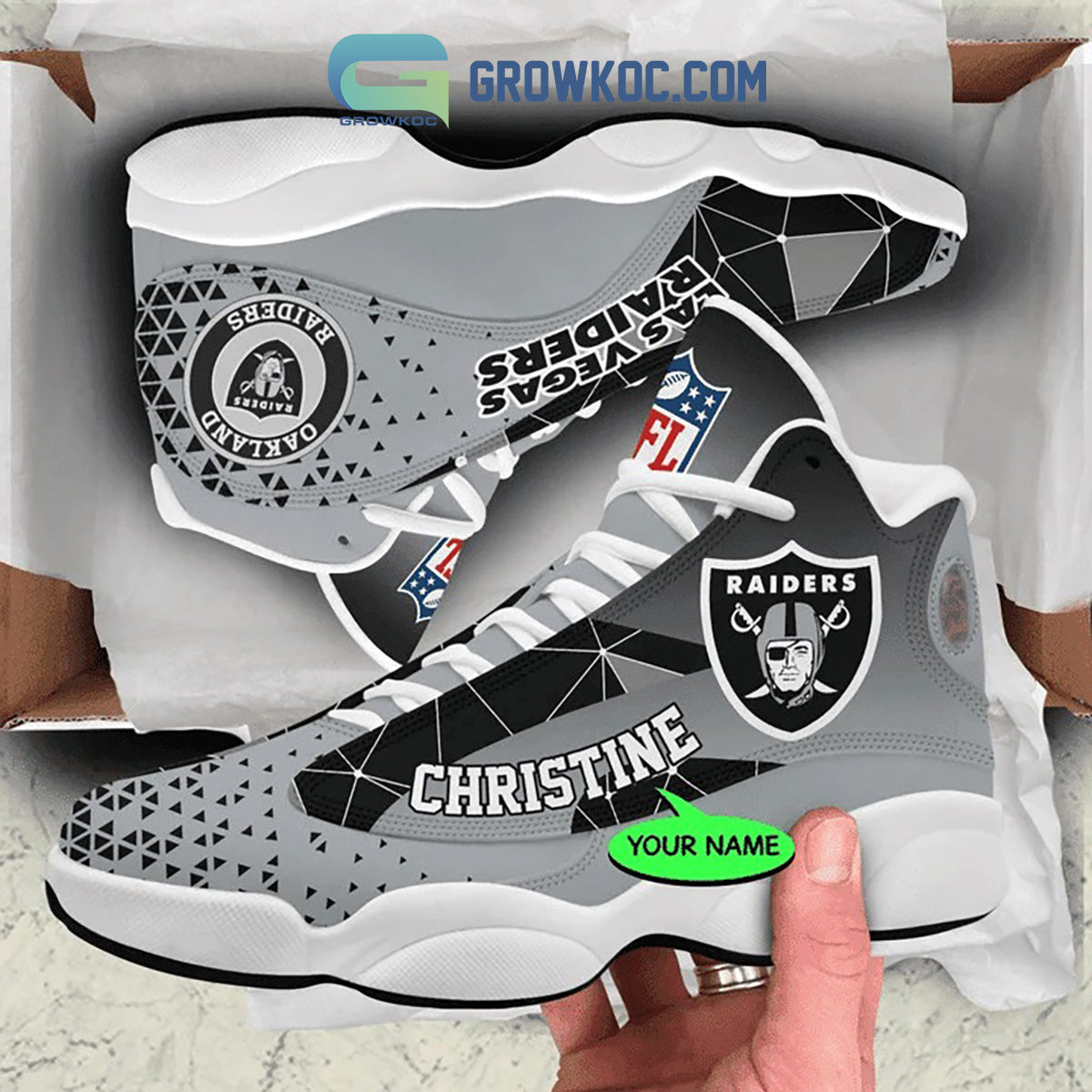 Ideafootwear Las Vegas Raiders AJ13 Sneakers Shoes For Men And Women 6
