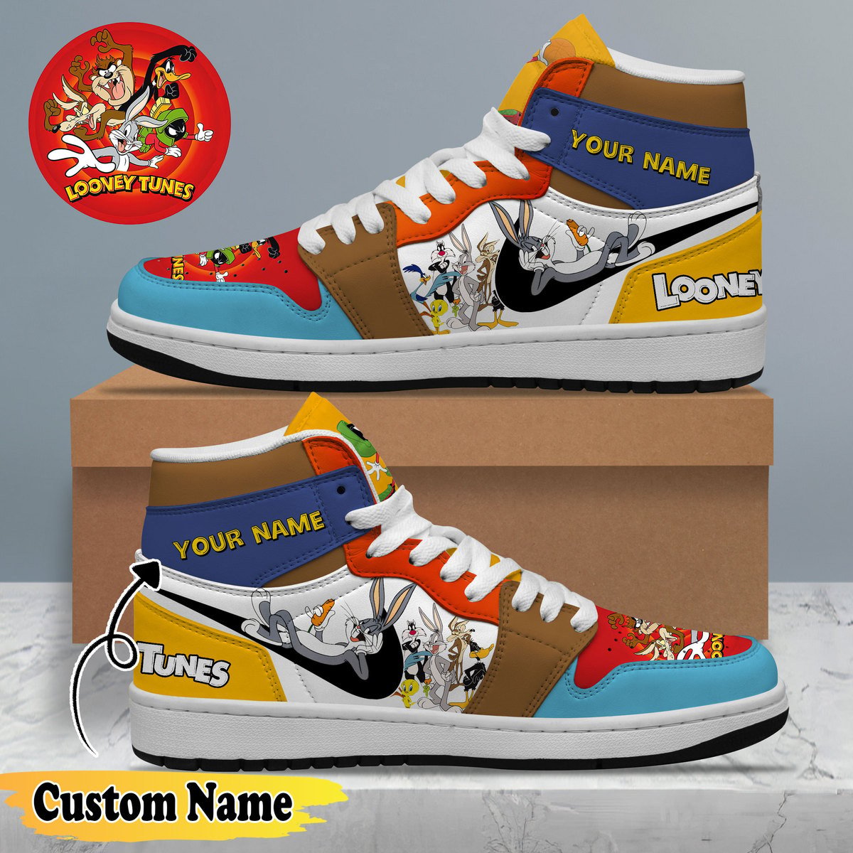 Ideafootwear Looney Tunes AJ1 High Sneakers Shoes For Men And Women 1